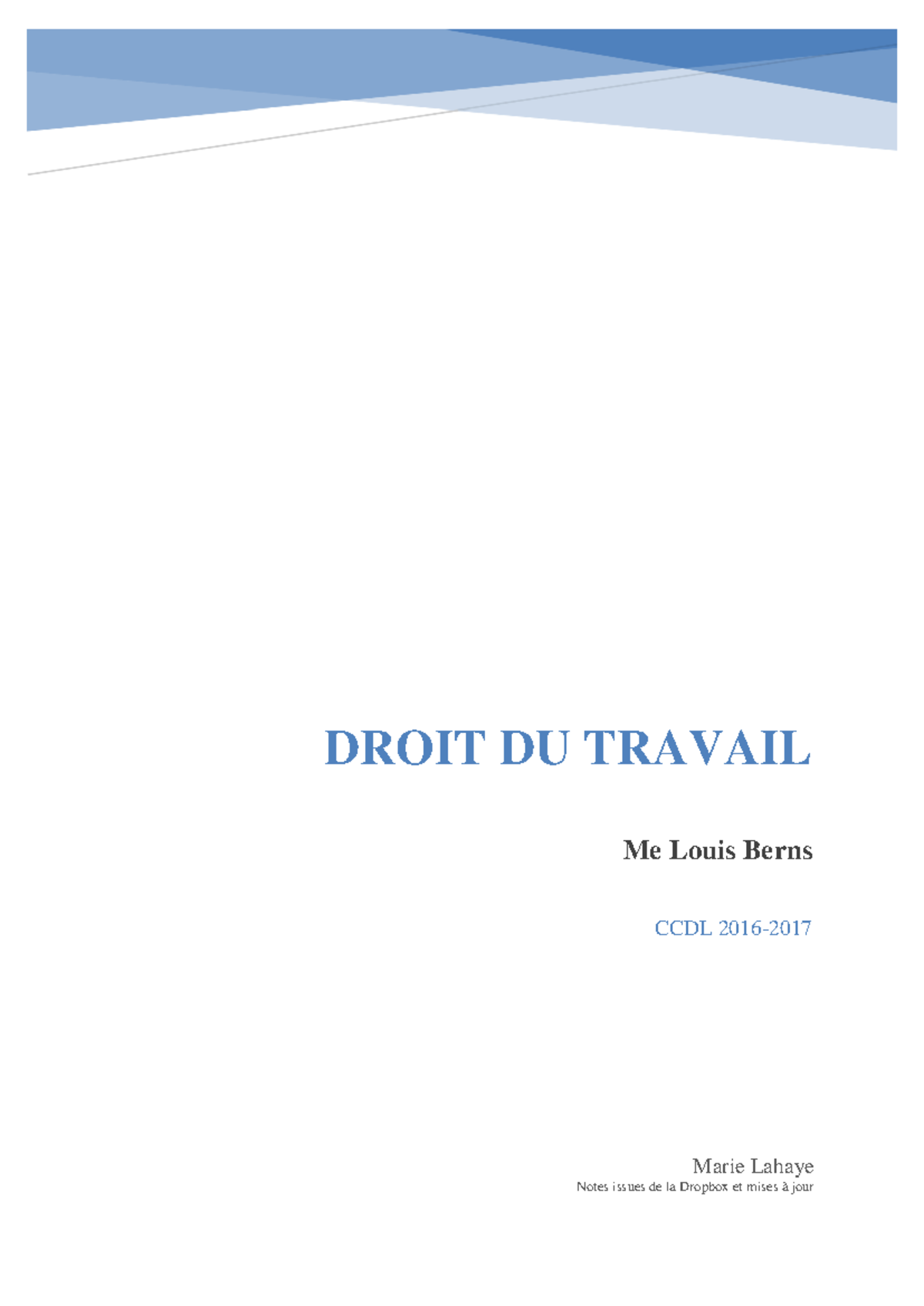Droit du Travail - Notes de Cours et Cas Pratiques - CCDL - Studocu