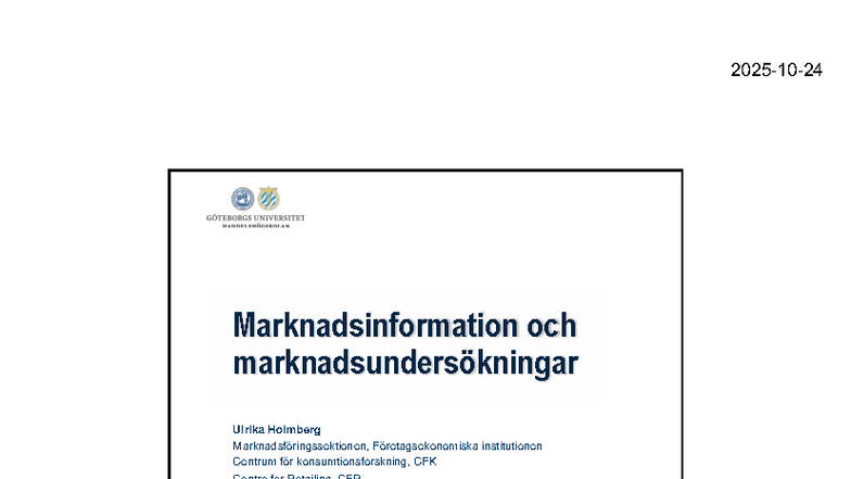 Marknadsinformation och Marknadsundersökningar, HT 2025 - Studocu