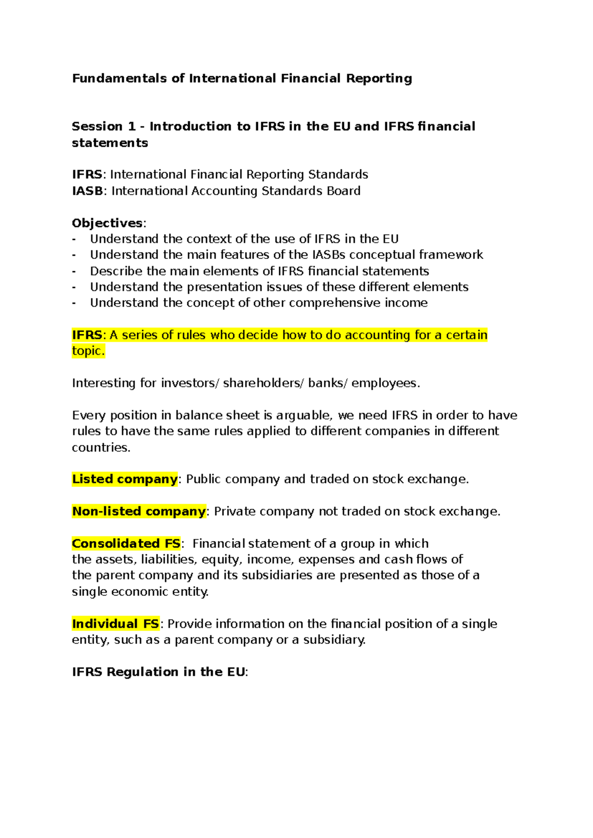 IFRS Fundamentals: Introduction to Financial Reporting in the EU - Studocu
