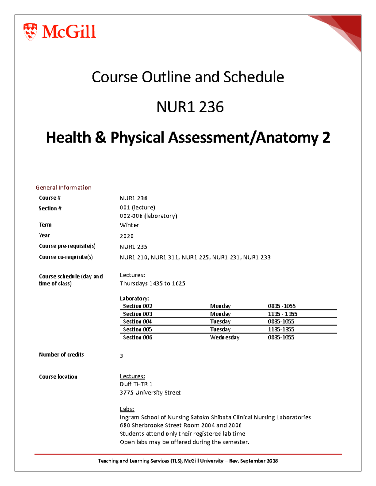 NUR 236 Course Outline and Schedule Winter - Teaching and Learning ...