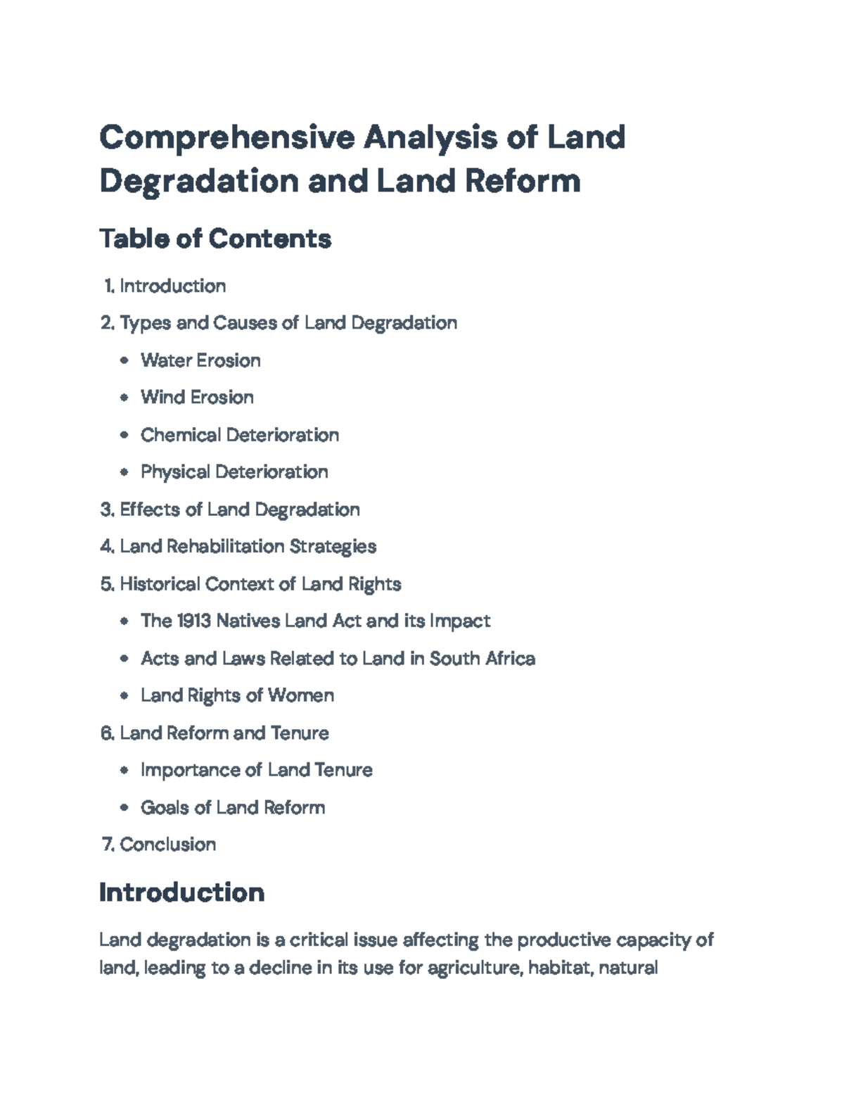 Comprehensive Analysis of Land Degradation & Reform Strategies (Course ...