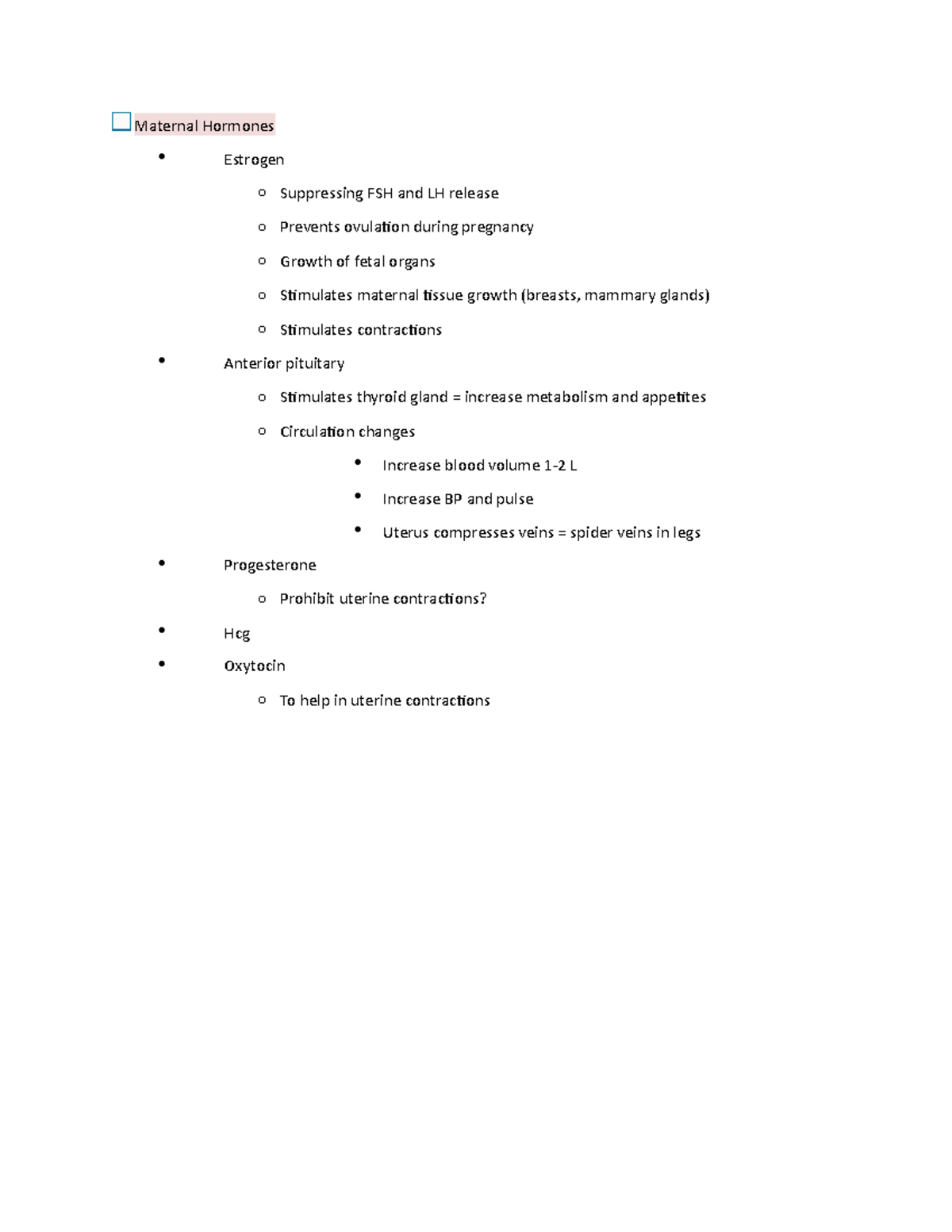 NR 327 Final Exam Study Guide: Maternal Hormones and Pregnancy Changes ...