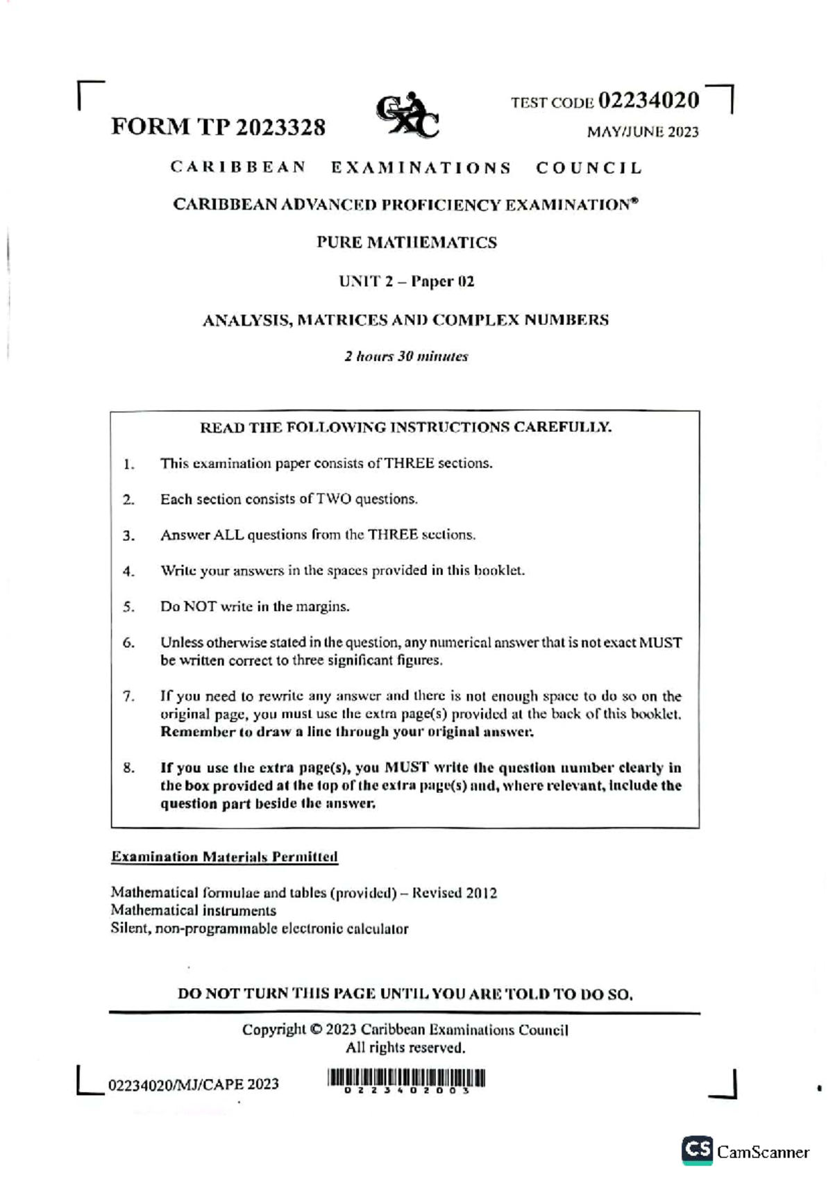 Pure Math U2 P2 2023 Exam Solutions and Analysis - Studocu