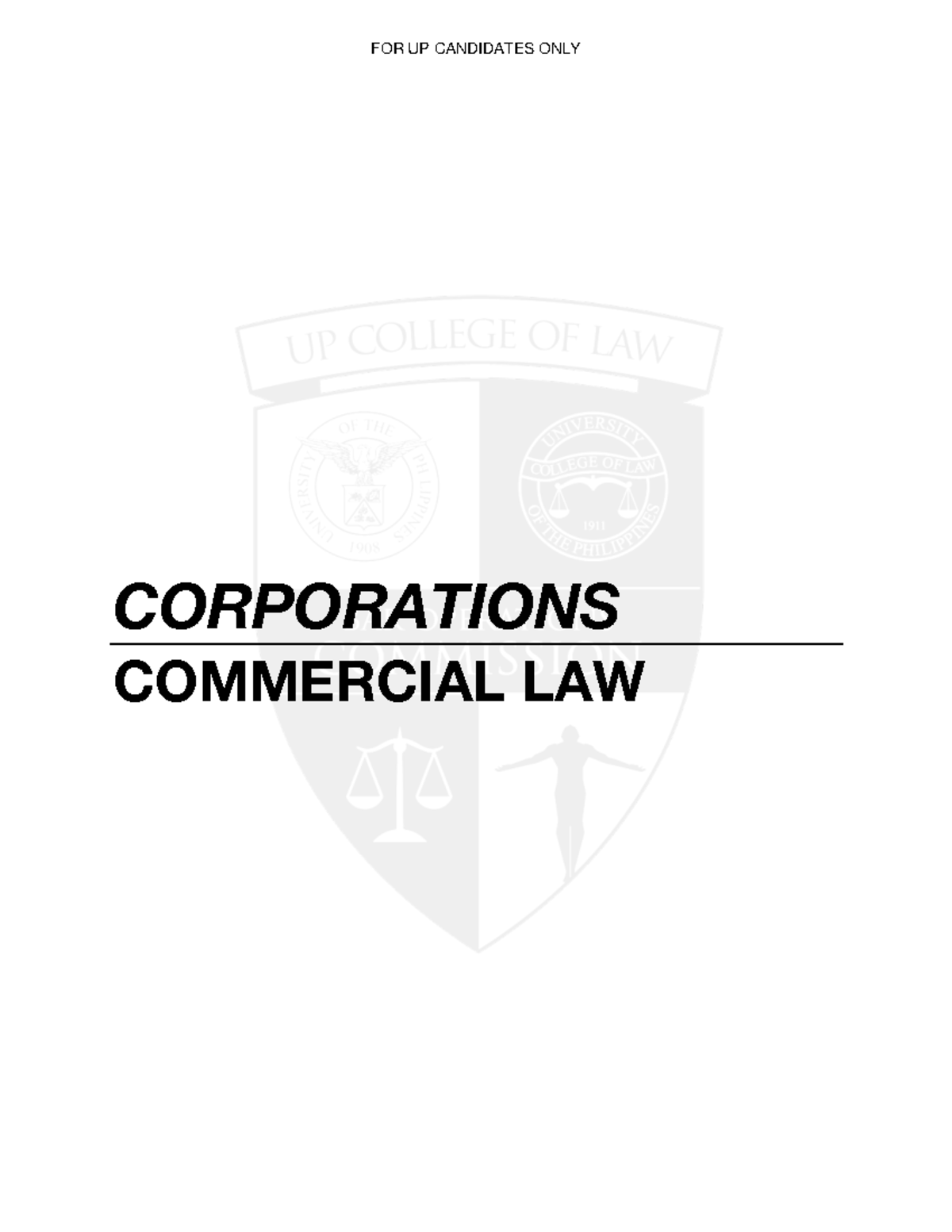 UP Law 2023: Corporations Commercial Law Study Notes - Studocu