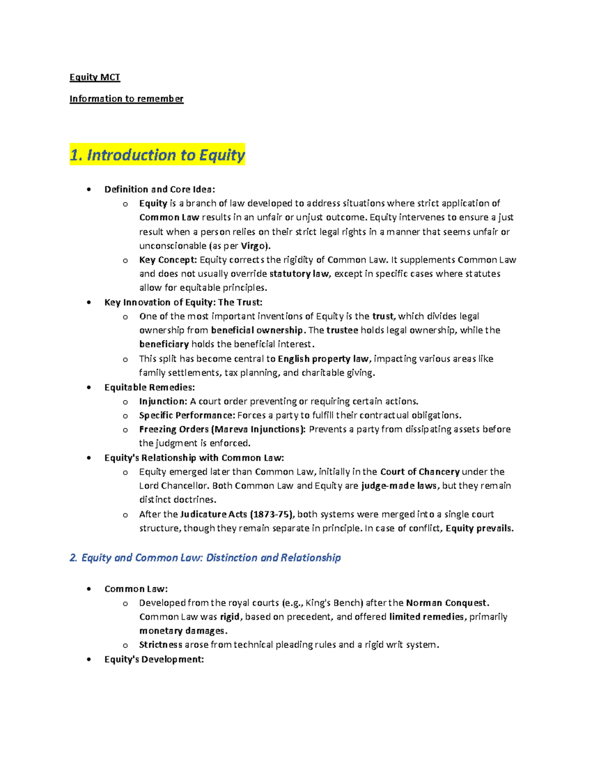 Equity MCT: Key Concepts, Principles, and Trusts Overview - Studocu