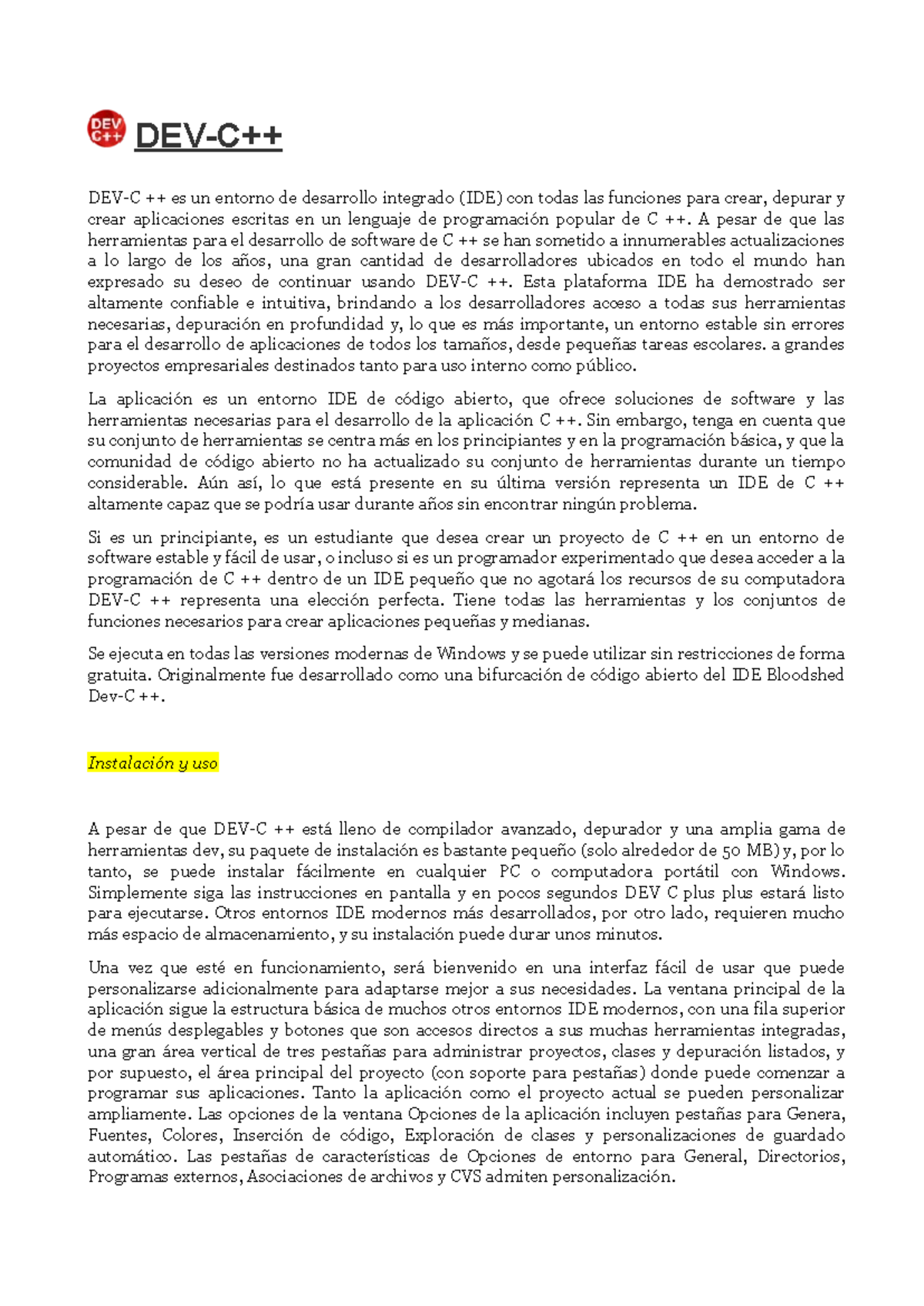 Trabajo de c++ - Si sksisisisisi - DEV-C++ DEV-C ++ es un entorno de ...