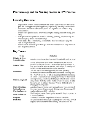 LPN 101: Pharm & Nursing Process - Chapter 1 Notes 🏥 - Studocu