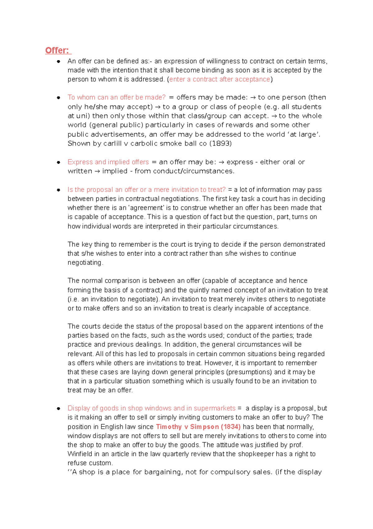 Contract Law: Understanding the Concept of Offer in Detail - Studocu