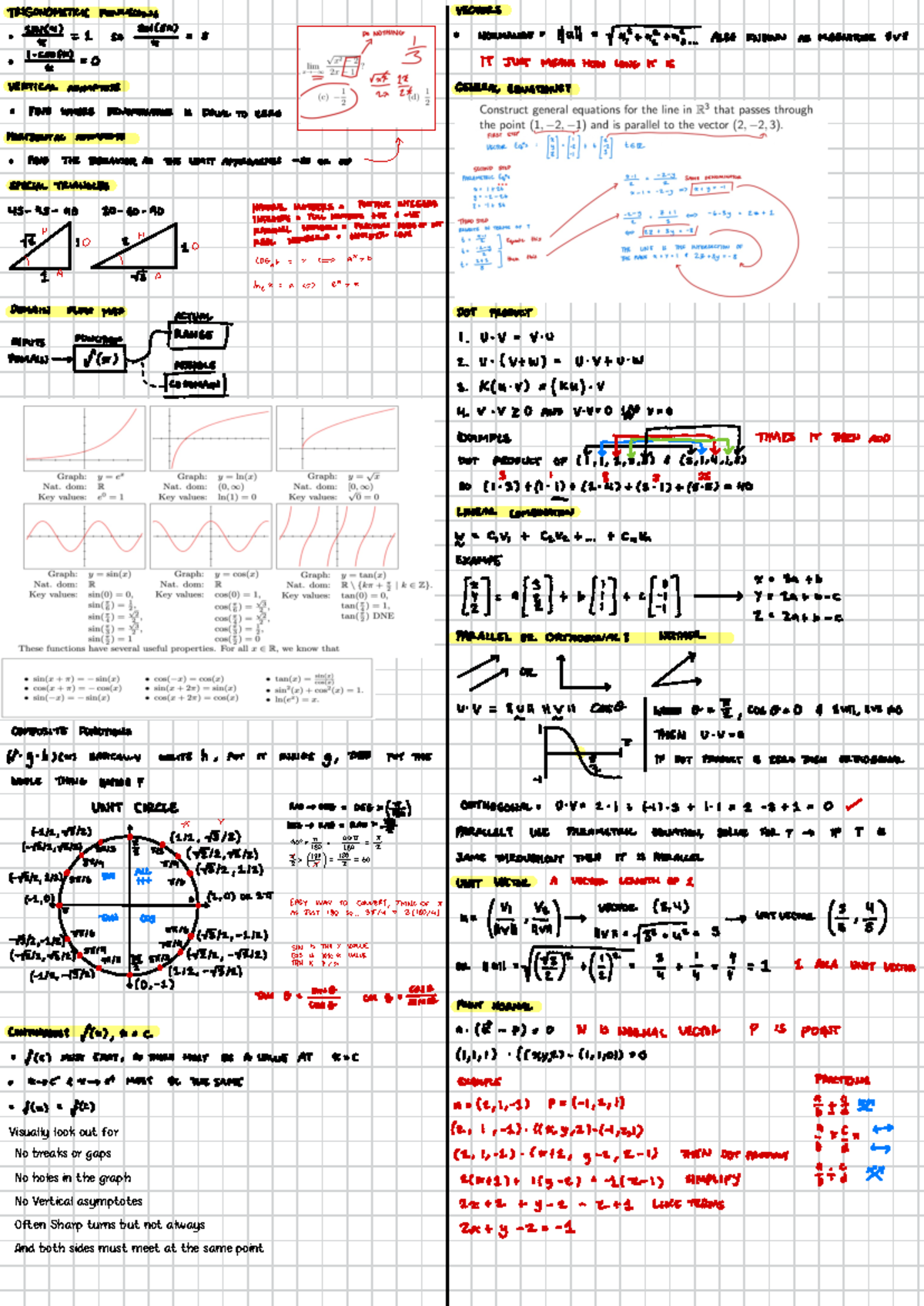 Math 108 Final Exam Test Revision Sheet: Trigonometric Functions ...