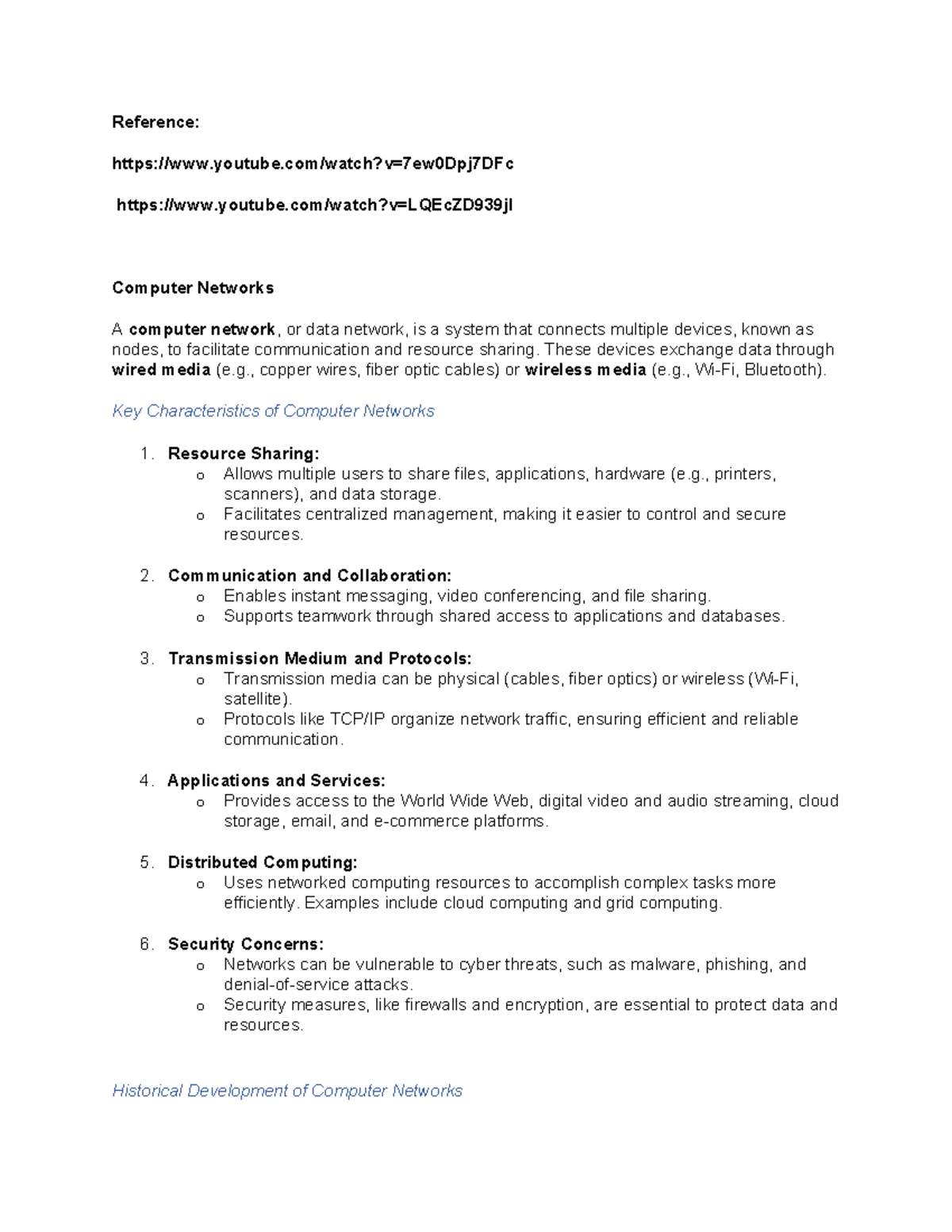 Computer networking - Reference: youtube/watch?v=7ew0Dpj7DFc youtube ...