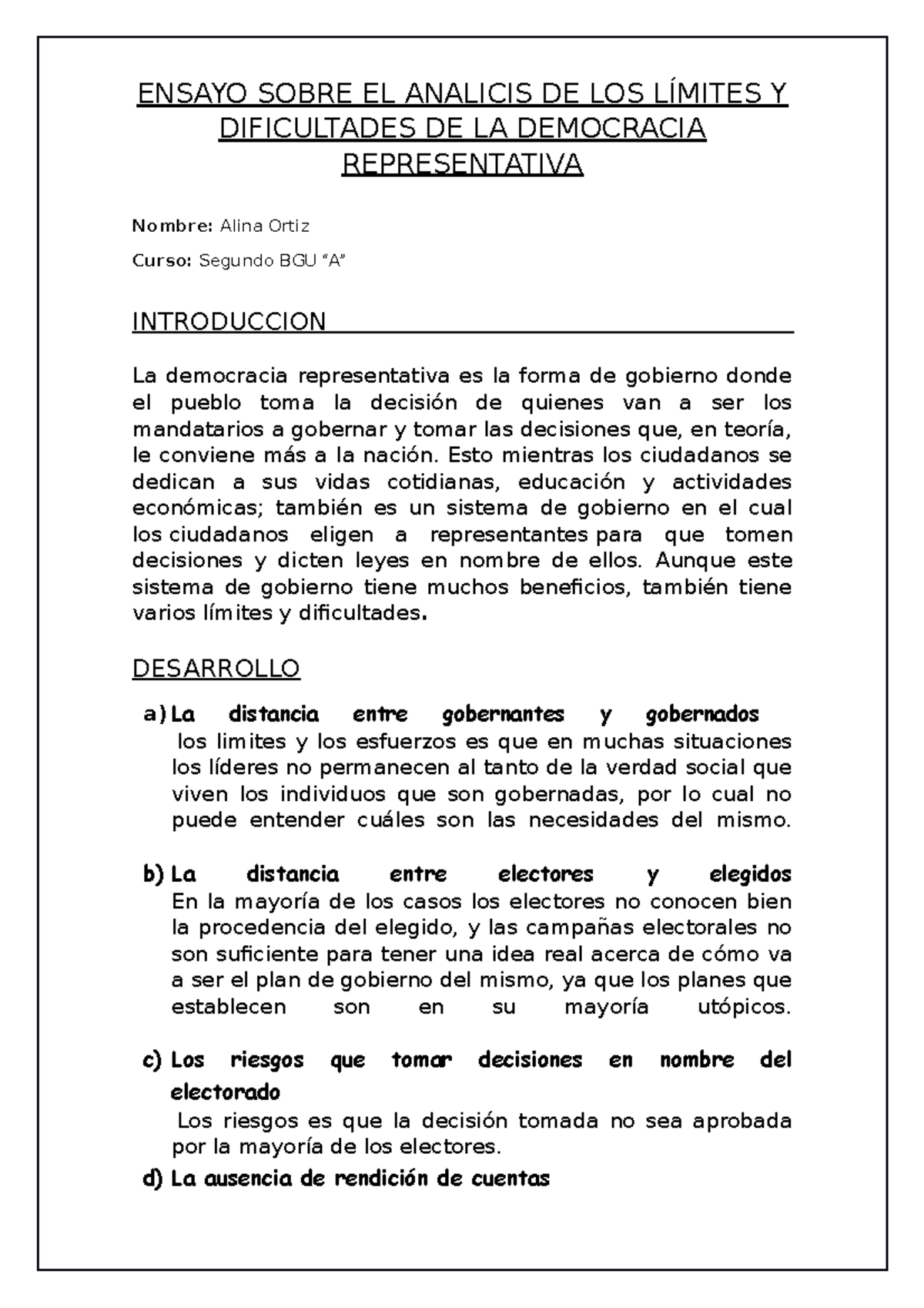 Ensayo sobre los Límites y Dificultades de la Democracia Representativa ...