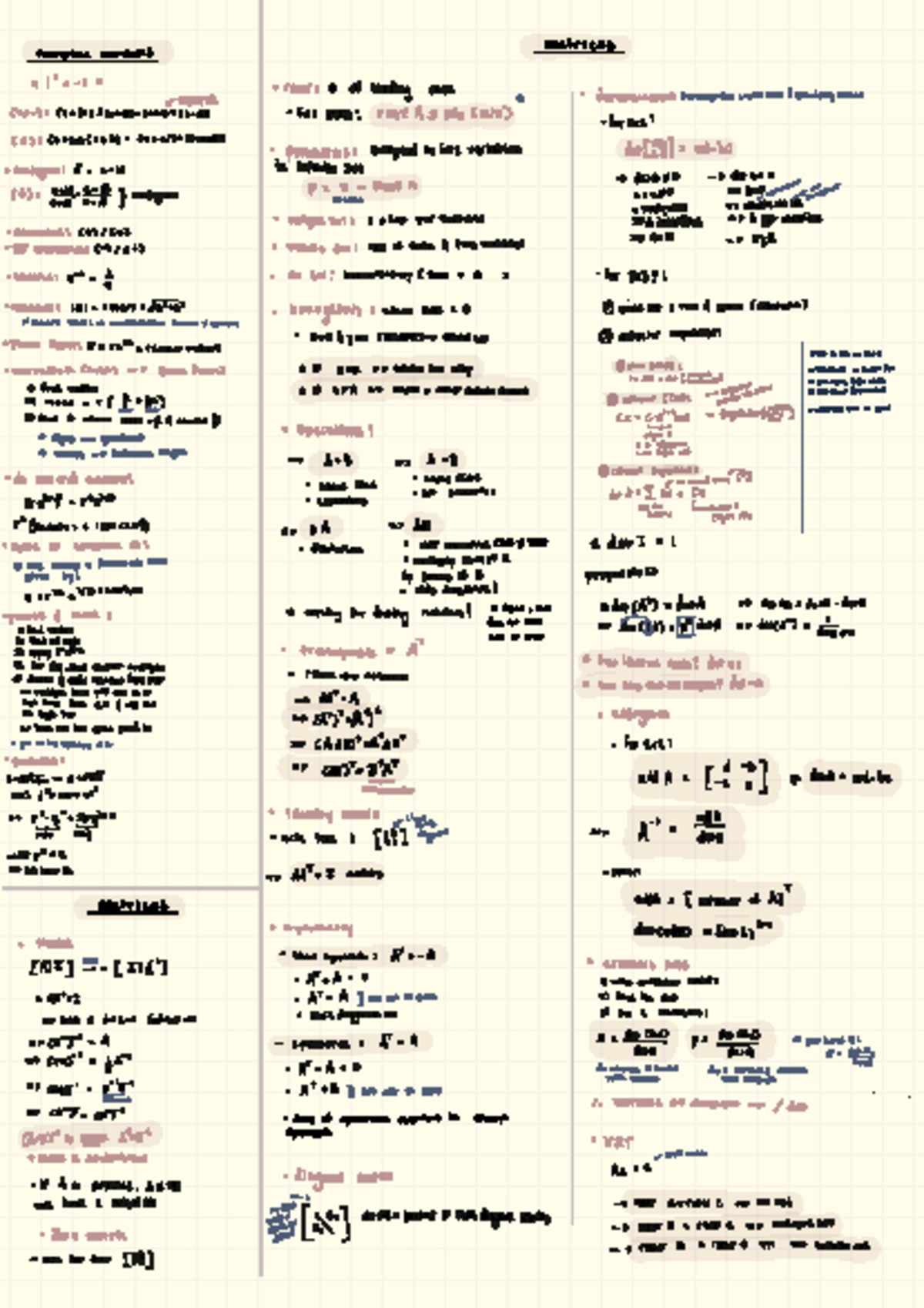 Math 211: Condensed Notes on Matrices and Complex Numbers - Studocu