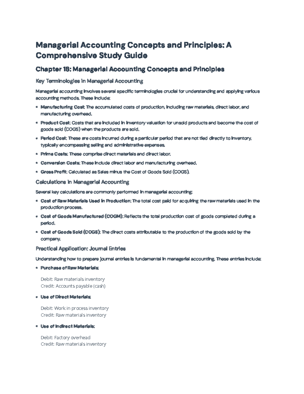 Managerial Accounting Study Guide: Key Concepts and Calculations ...