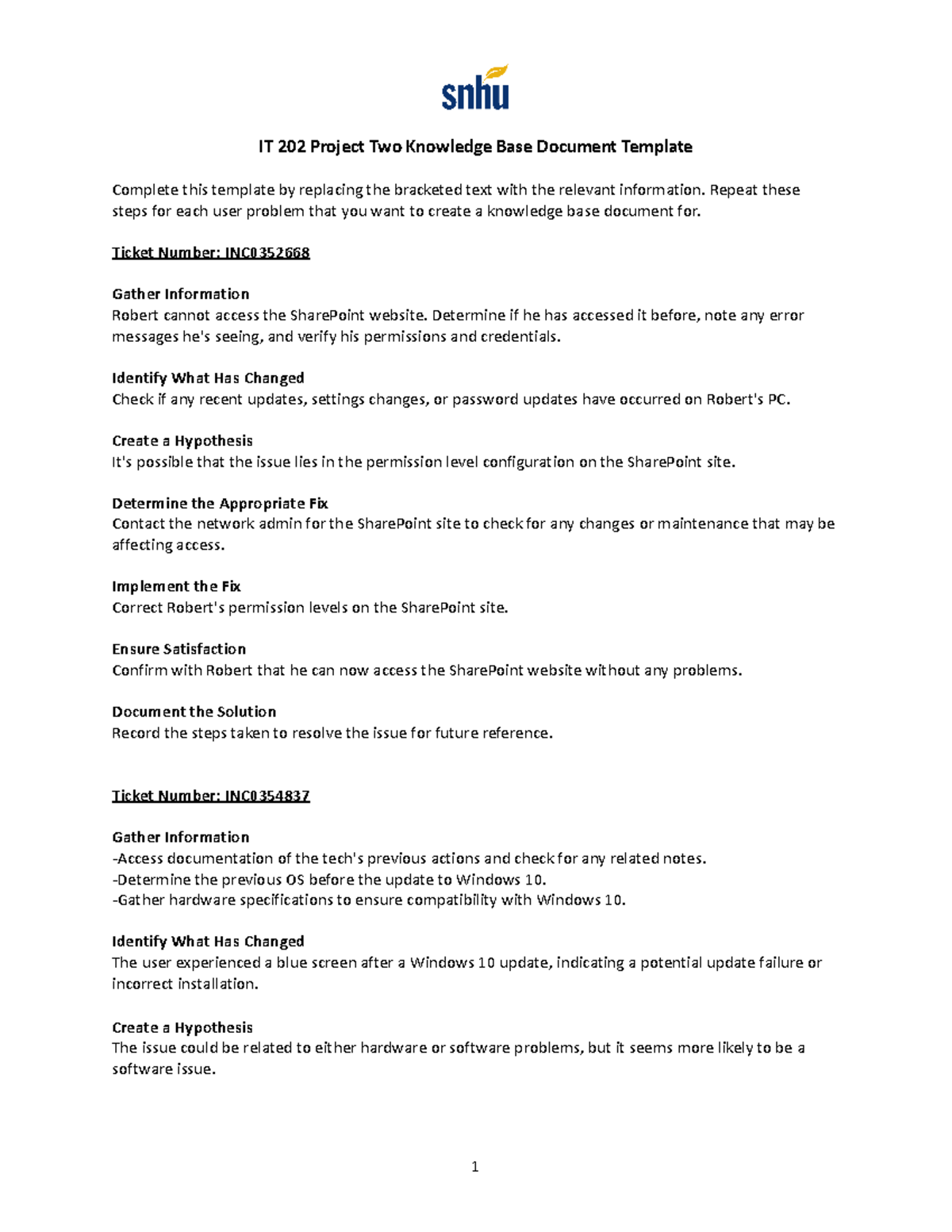 IT 202 Project Two Knowledge Base Document Template - Repeat these ...