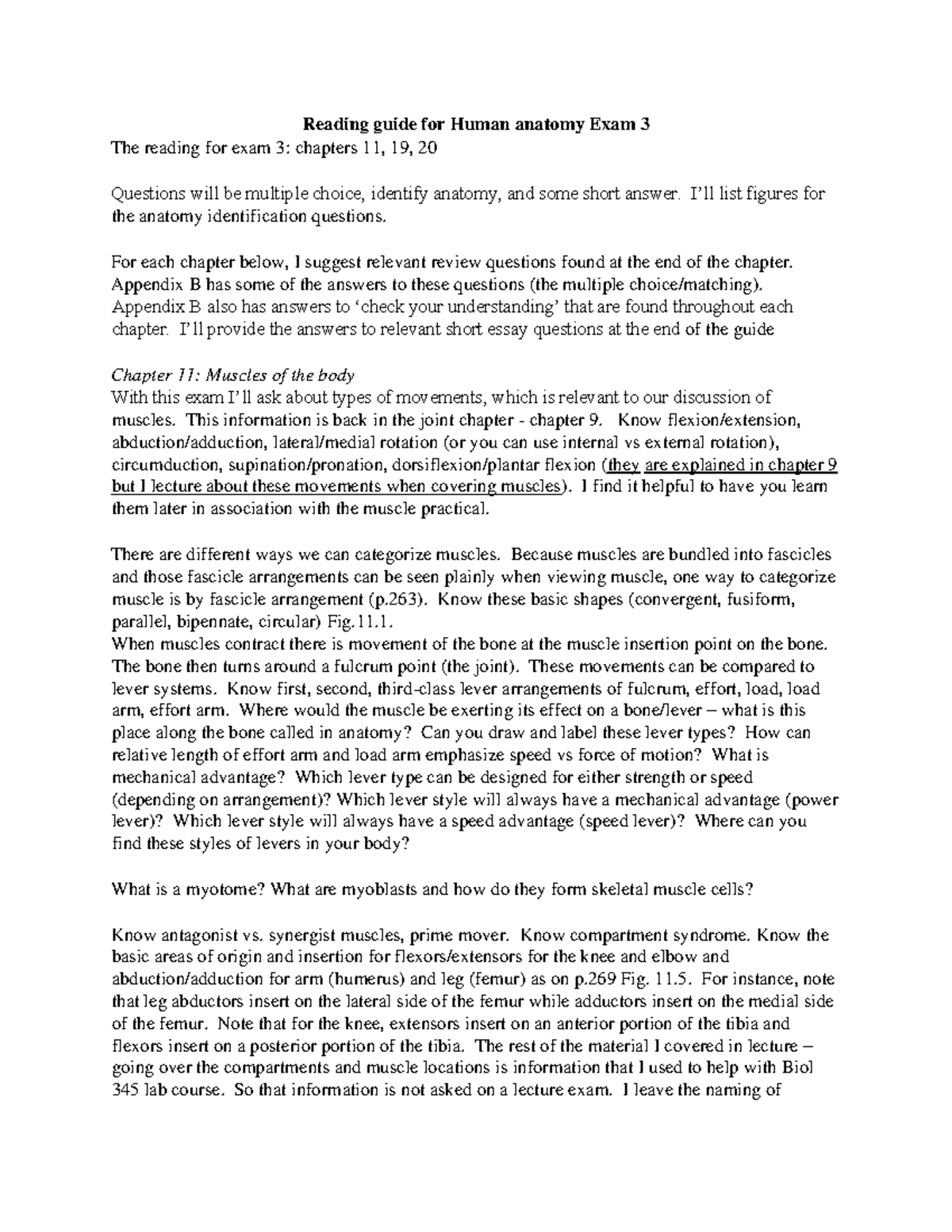 Human Anatomy Exam 3 Study Guide (BIOL 345) - Reading guide for Human ...
