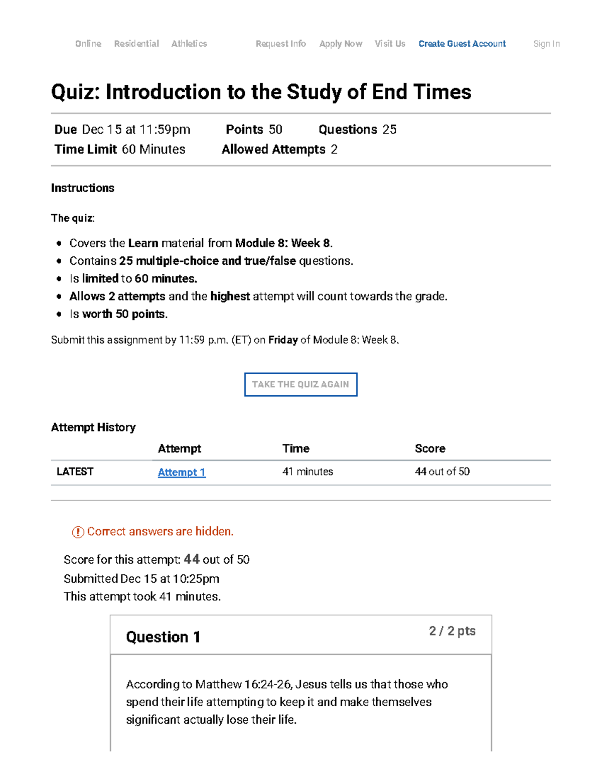 Quiz: Introduction to End Times (THEO104) - Theology Survey (D22) - Studocu