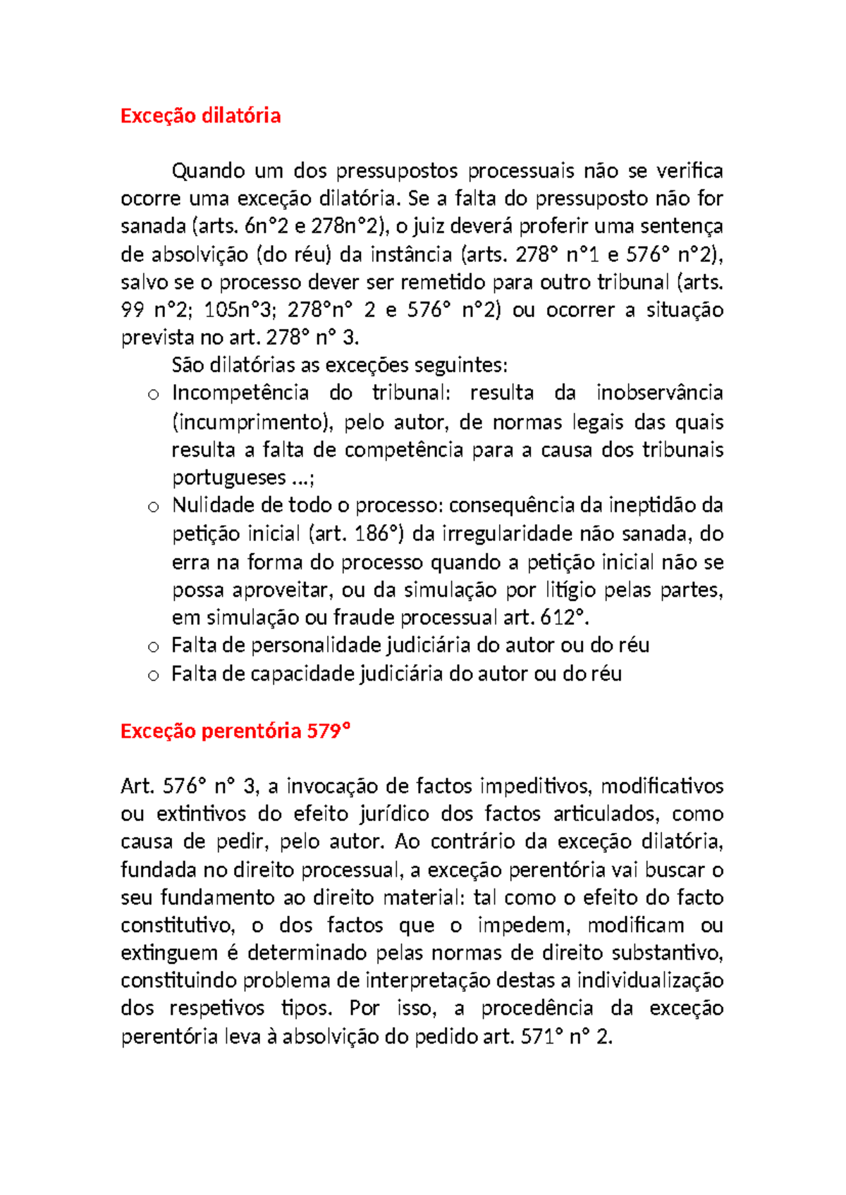 Resumos de Direito Processual Civil: Exceções Dilatórias e Perentórias ...