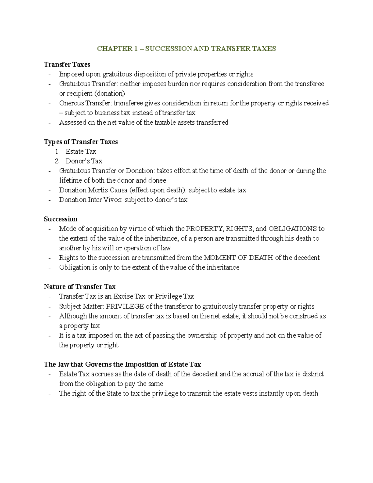 Chapter 1: Understanding Succession and Transfer Taxes in Property Law ...
