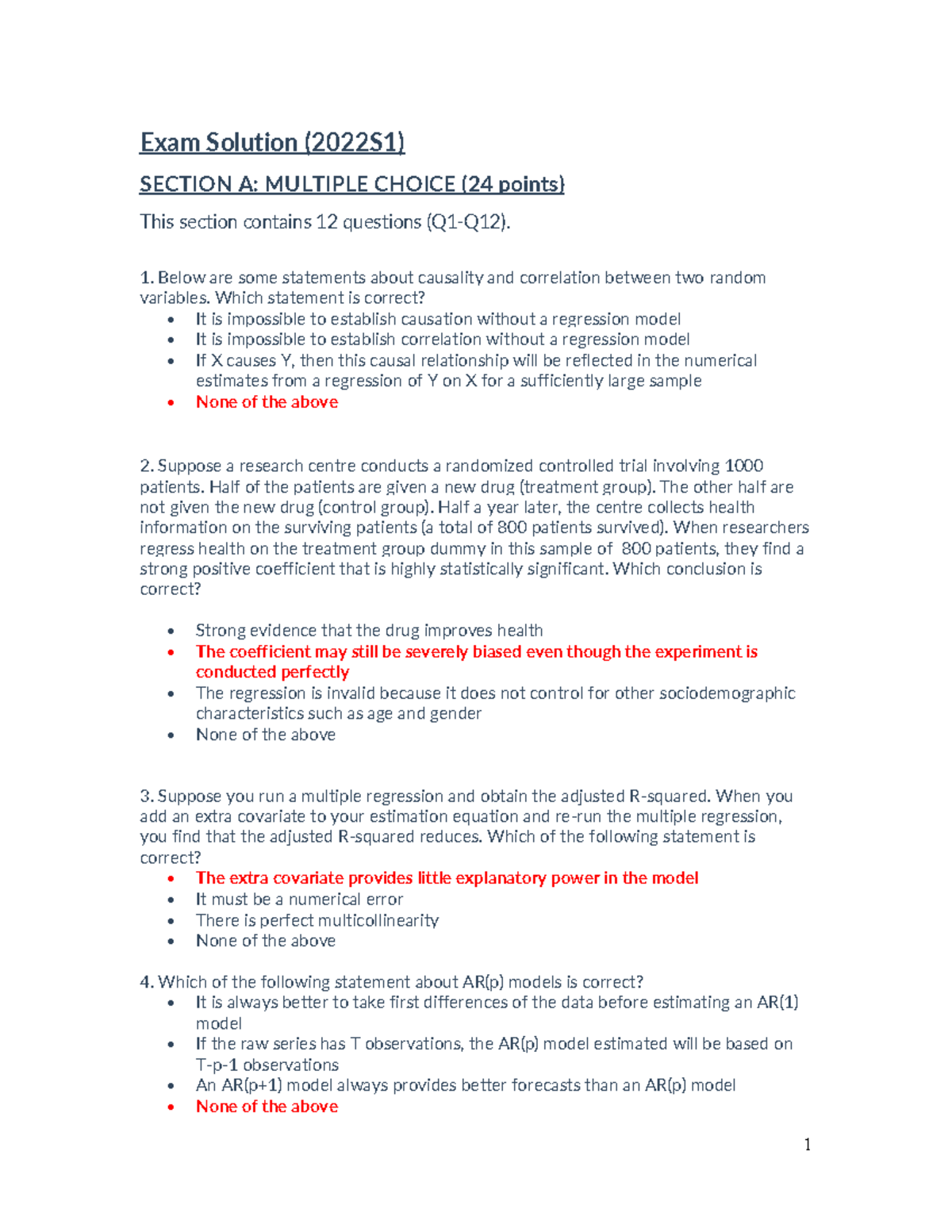 Final 2022s1sol - The practice material aligns closely with the course ...