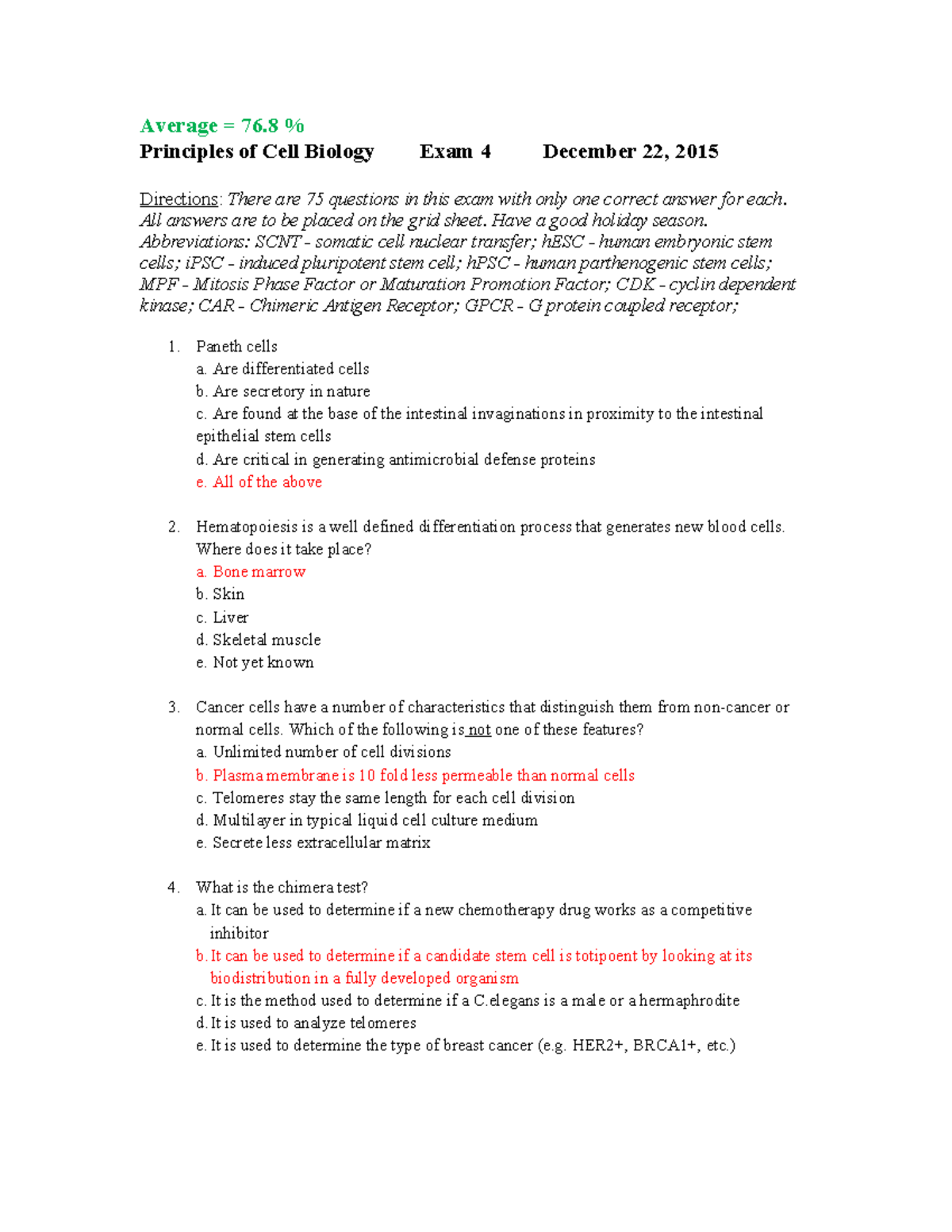 Exam 4 Practice - Principles of Cell Biology (BIO 101) - Studocu
