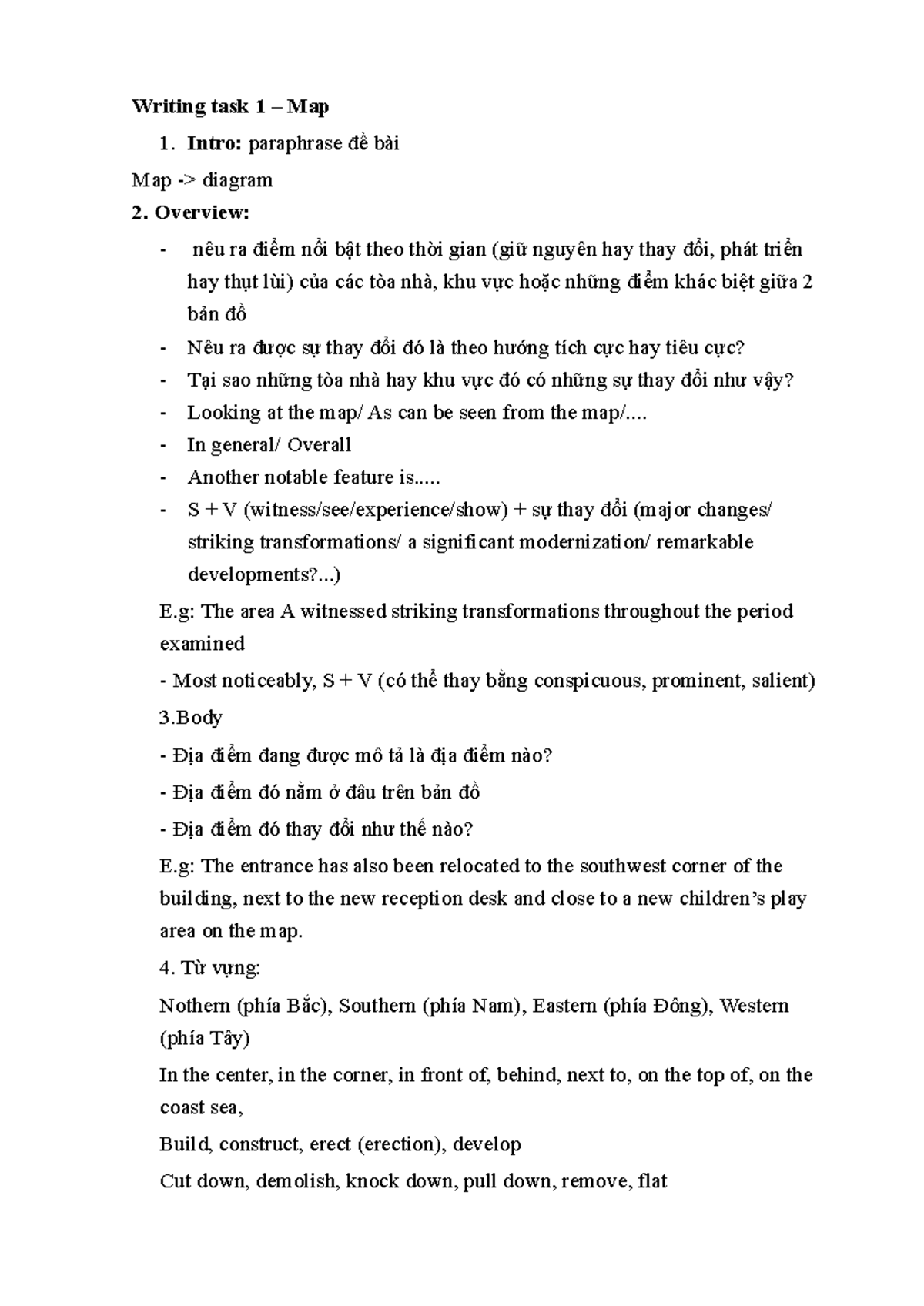 Writing task 1 map - Writing task 1 – Map 1. Intro: paraphrase đề bài ...