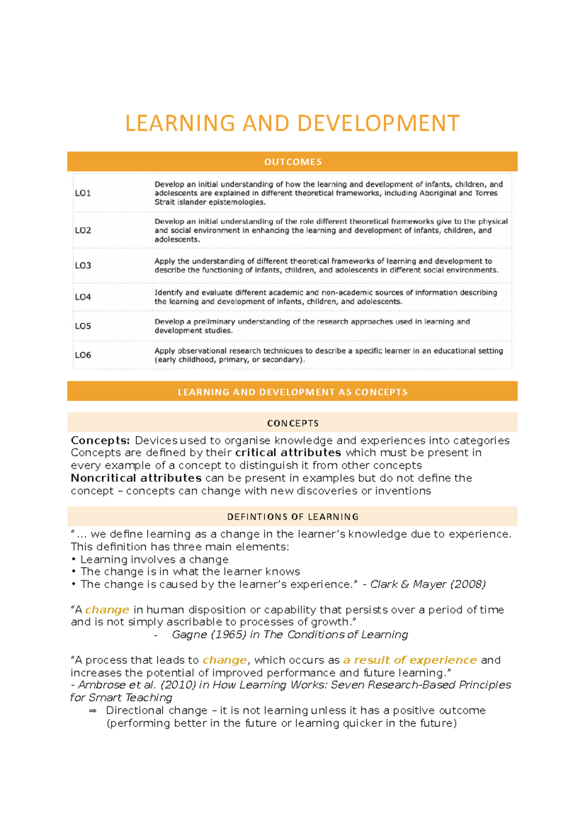 Learning and Devleopment Notes - LEARNING AND DEVELOPMENT OUTCOMES ...