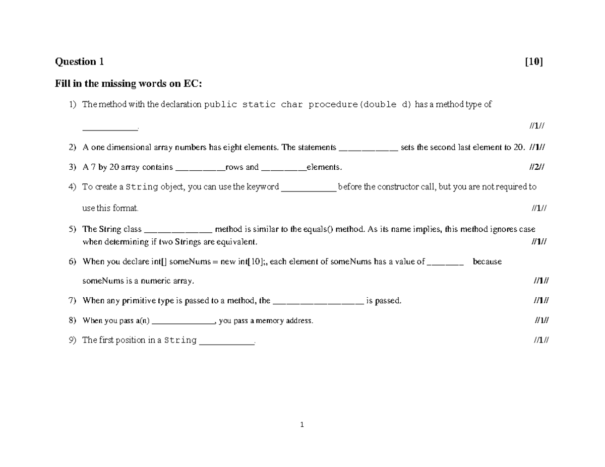 PPBF15D Formative Test B: Java Programming Questions & Exercises - Studocu
