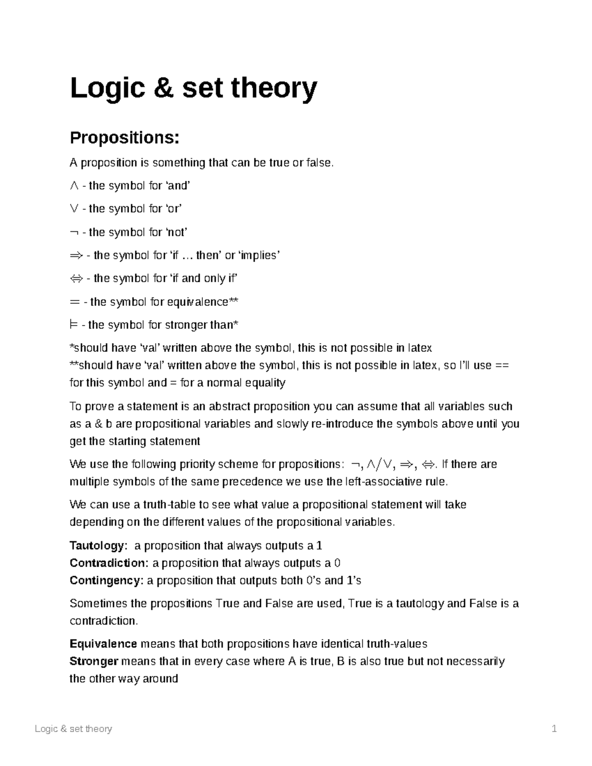 Logic & Set Theory (Summary) - Key Concepts and Principles - Studeersnel