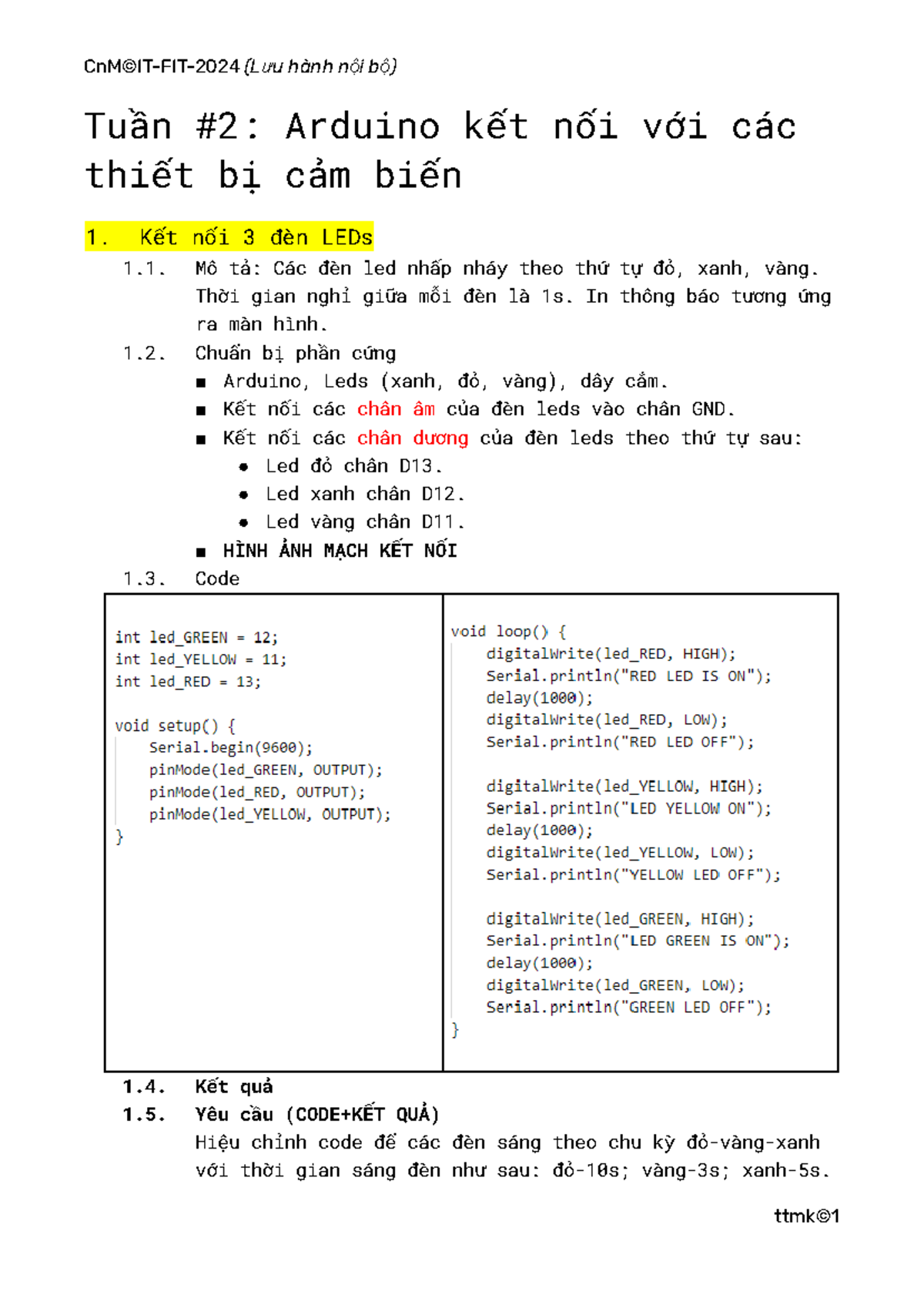 Kết Nối Arduino Với Cảm Biến & LED - TUAN 2 - Studocu