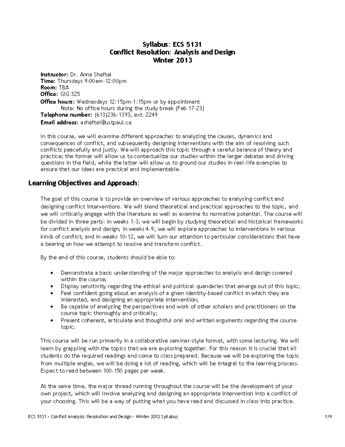 ECS 5131 Winter 2013 Conflict Resolution Course Syllabus Overview - Studocu