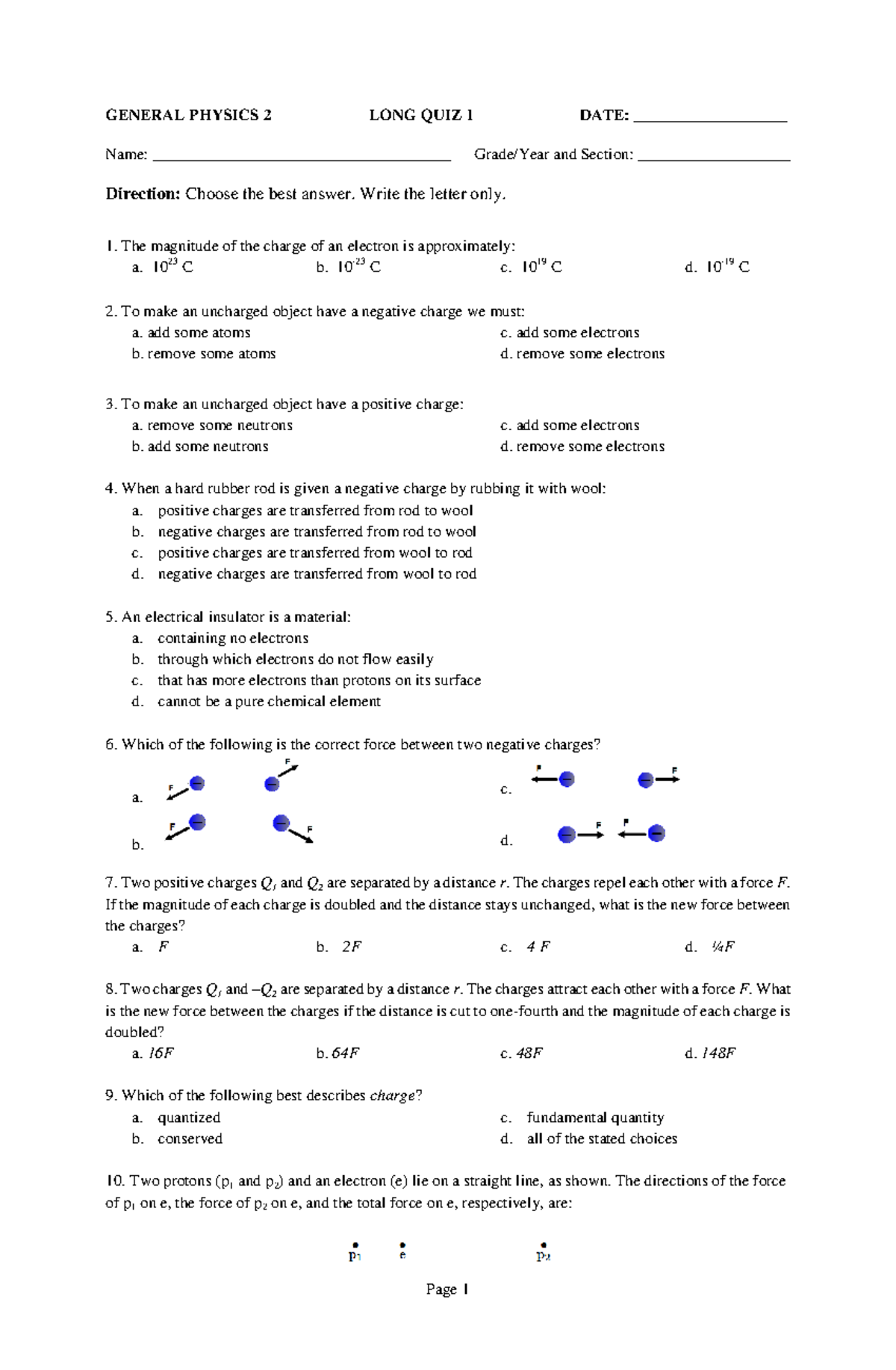 479544877 Reviewer genphy 2 2 - GENERAL PHYSICS 2 LONG QUIZ 1 DATE ...