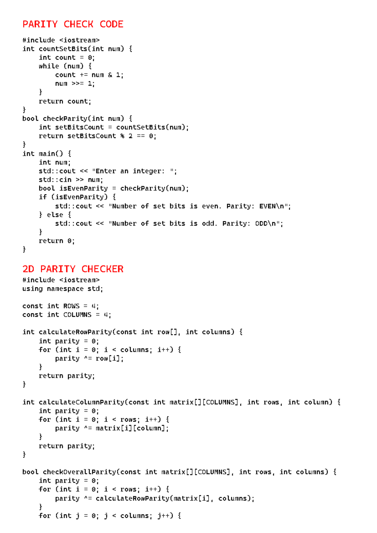 Basic CN - Cheat Notes for Revision - PARITY CHECK CODE #include int ...