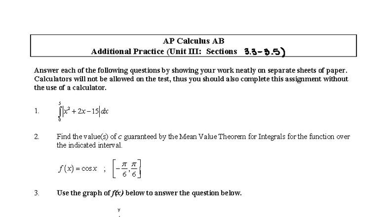 AP Calculus AB Additional Practice (Unit 4.4, 4.5, 8.6) Solutions - Studocu