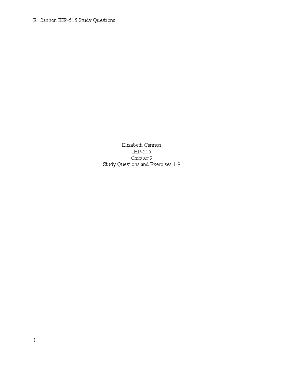 IHP- Chapter 9 Study Questions and Exercises Analysis - Studocu