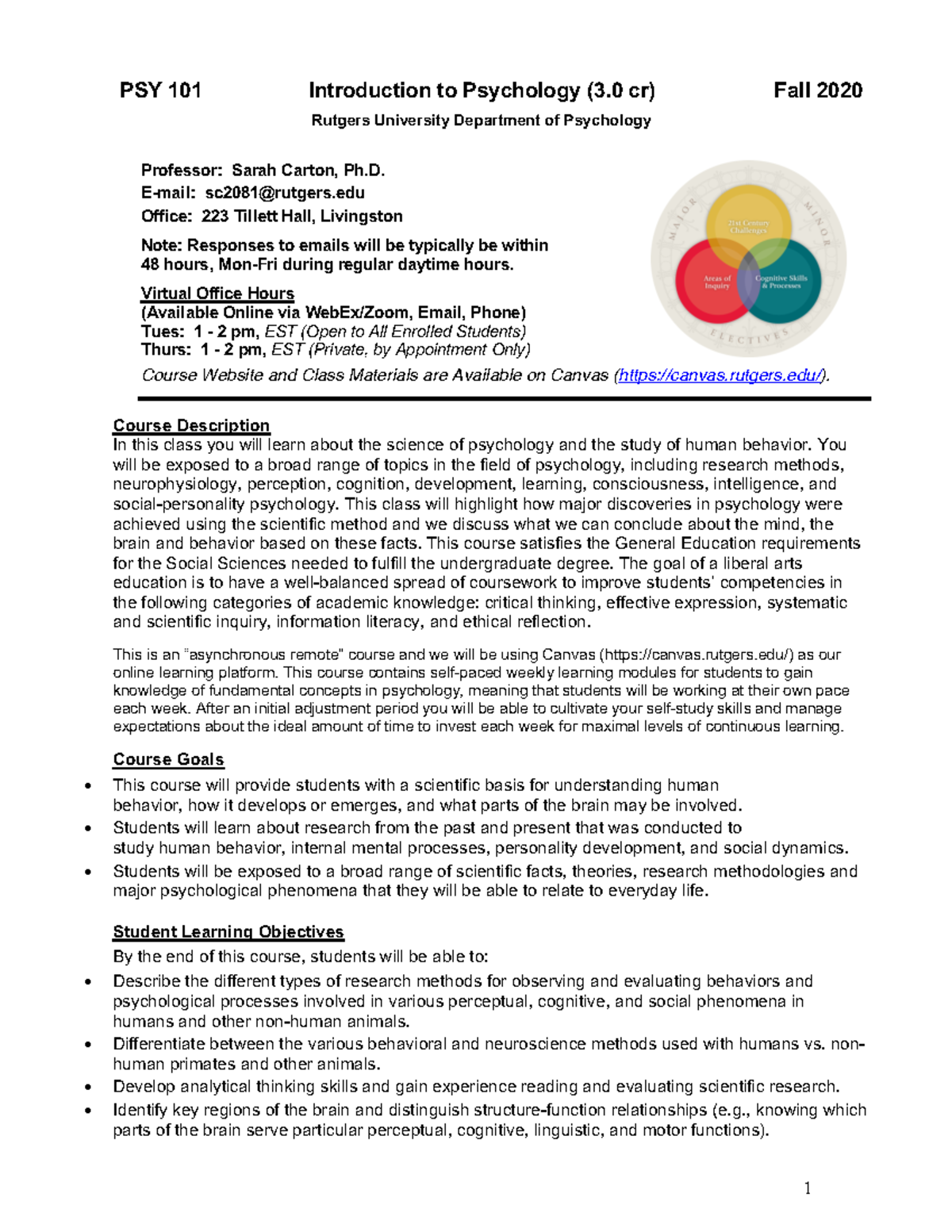 101-03 & 04: Introduction to Psychology Course Overview - Fa20 - Studocu