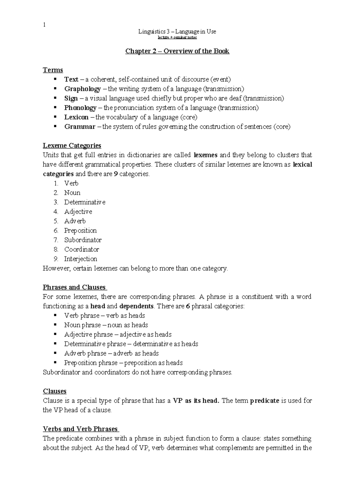 Linguistics 3 – Language in Use: Lecture & Seminar Notes Overview ...