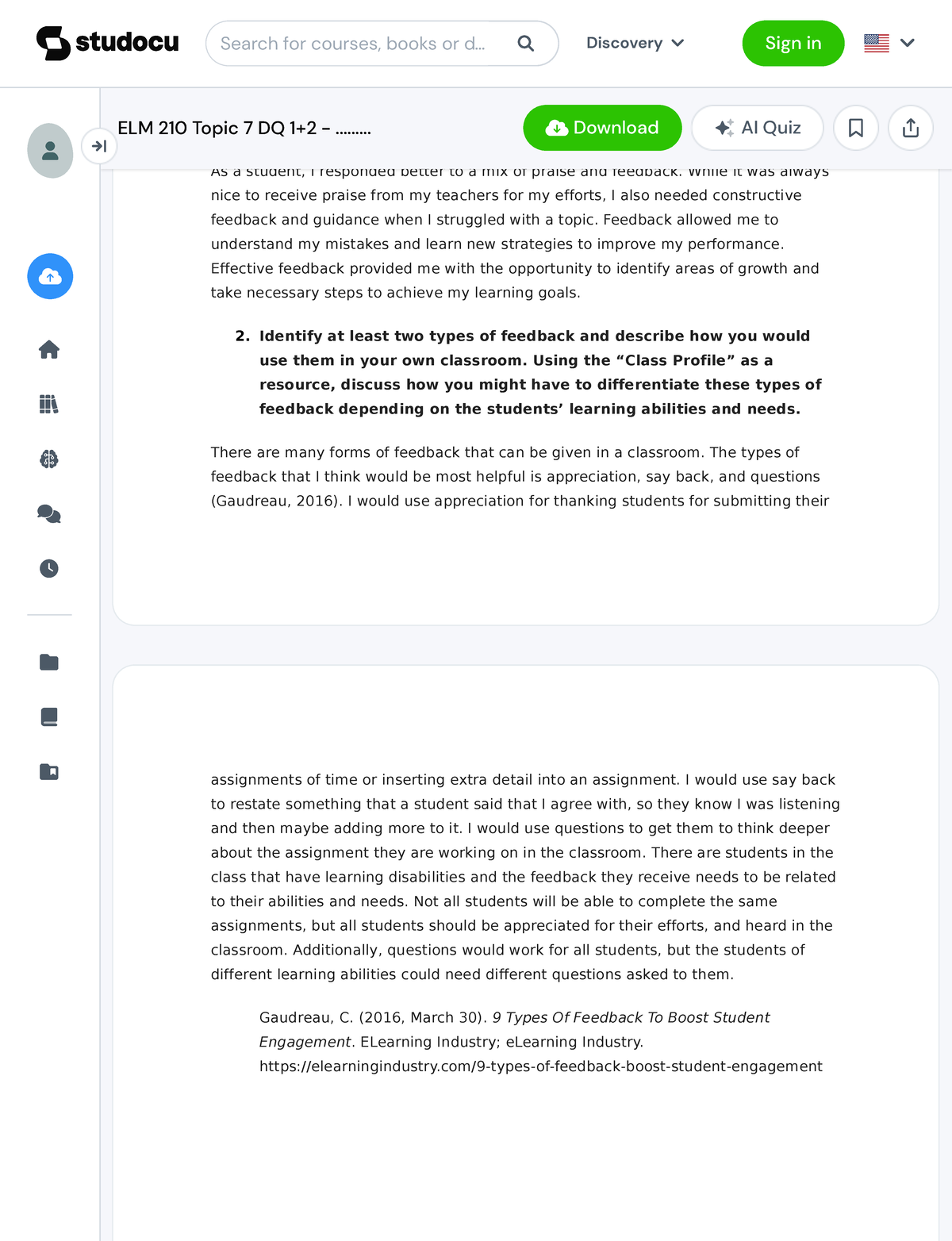 ELM 210 Topic 7 DQ 1+2 - Effective vs Ineffective Feedback in ...