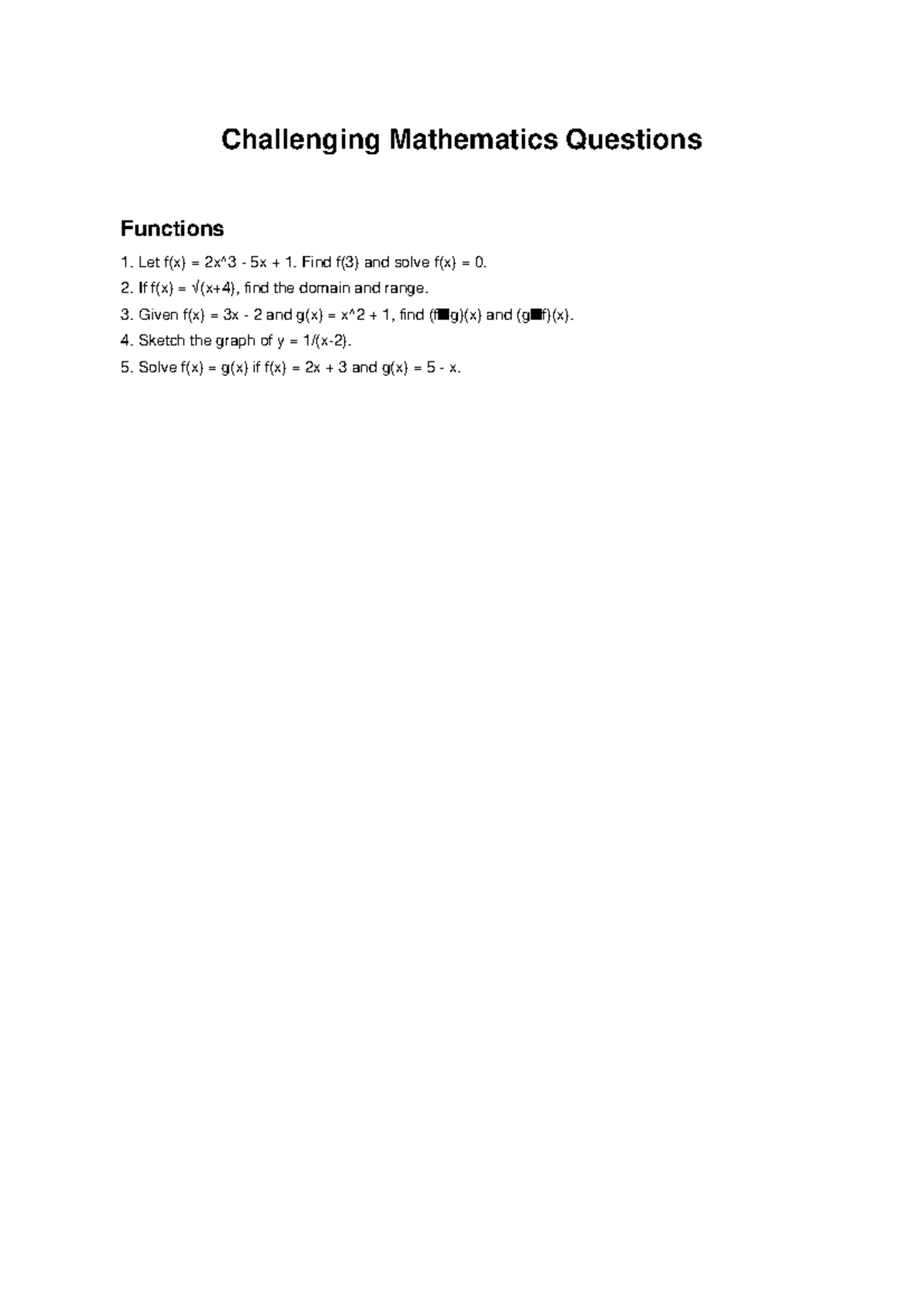 Scientific Maths Challenging Questions: Functions, Sets, Matrices, and ...