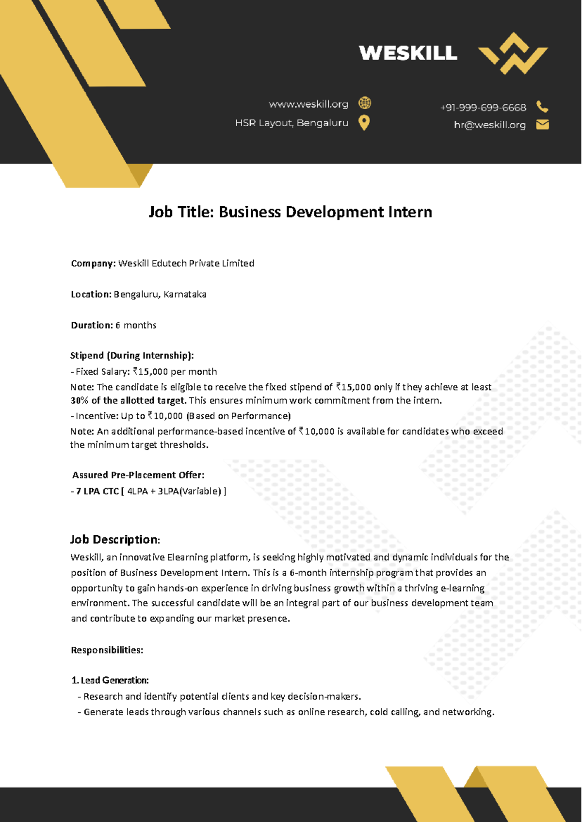 Weskill Edutech - Business Development Intern Position Details - Studocu