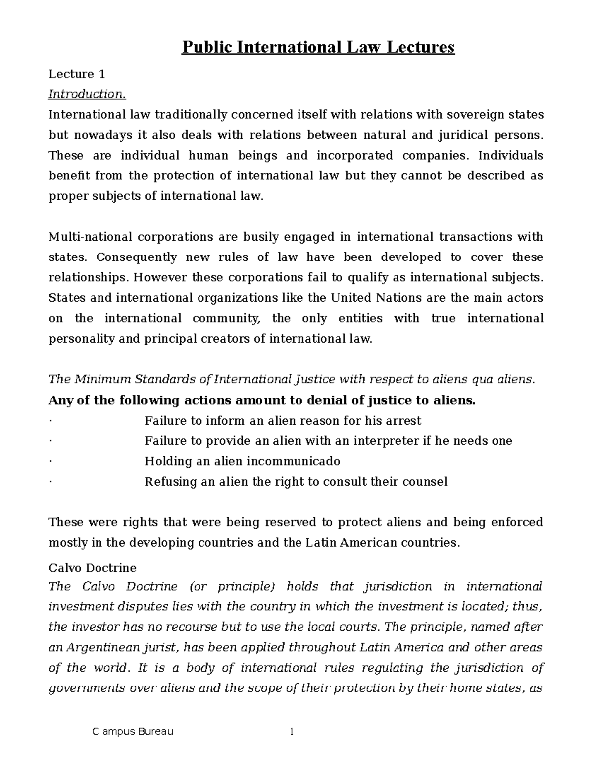 LAW-PIL Lecture Notes: Key Concepts in Public International Law - Studocu