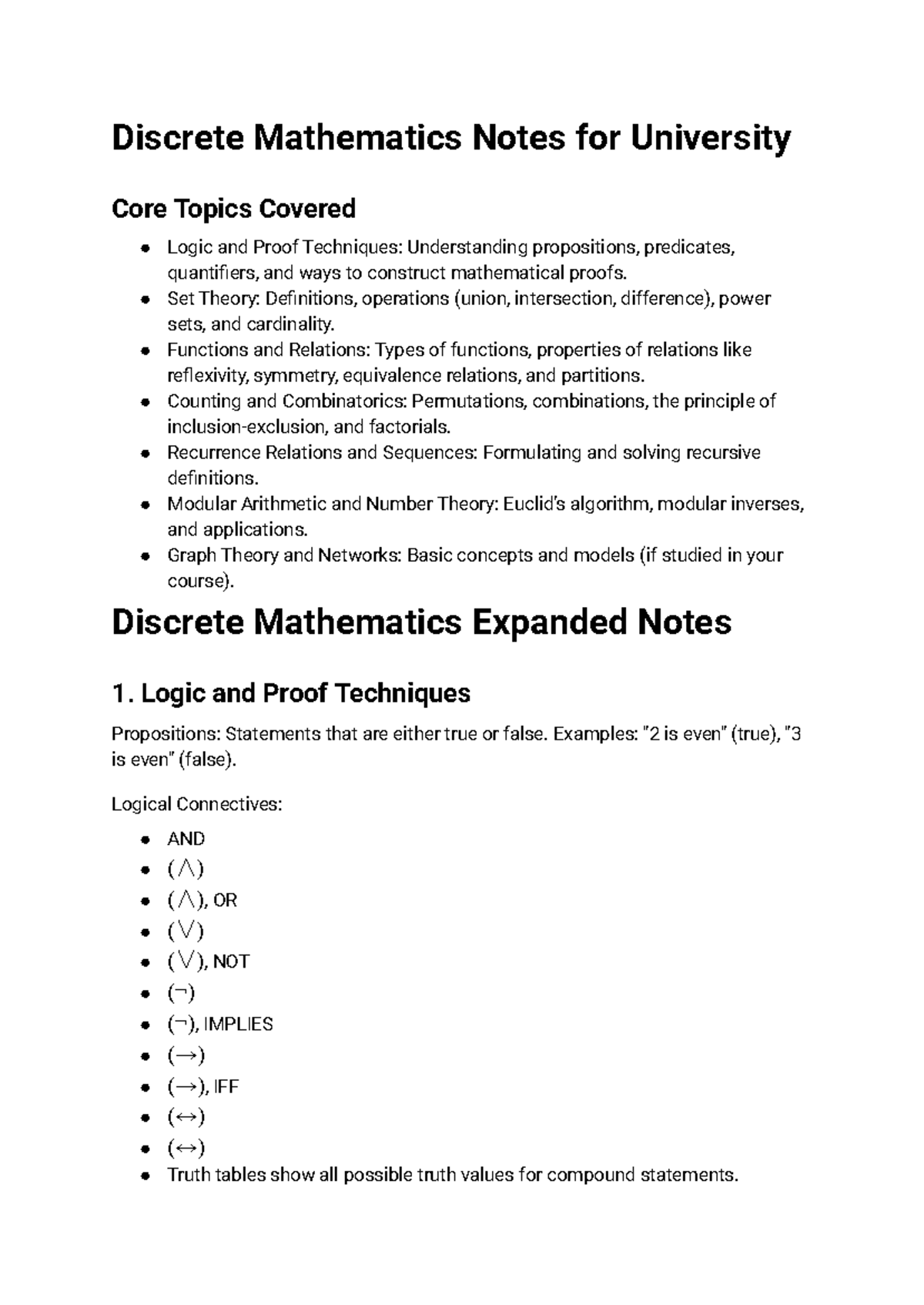Discrete Mathematics Notes: Core Topics Overview - Studocu
