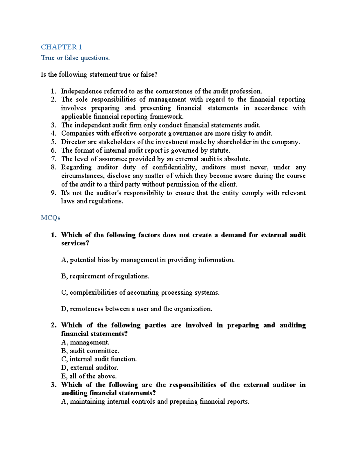 KTCB ĐÁP ÁN - CHAPTER 1 True or False Questions and MCQs - Studocu
