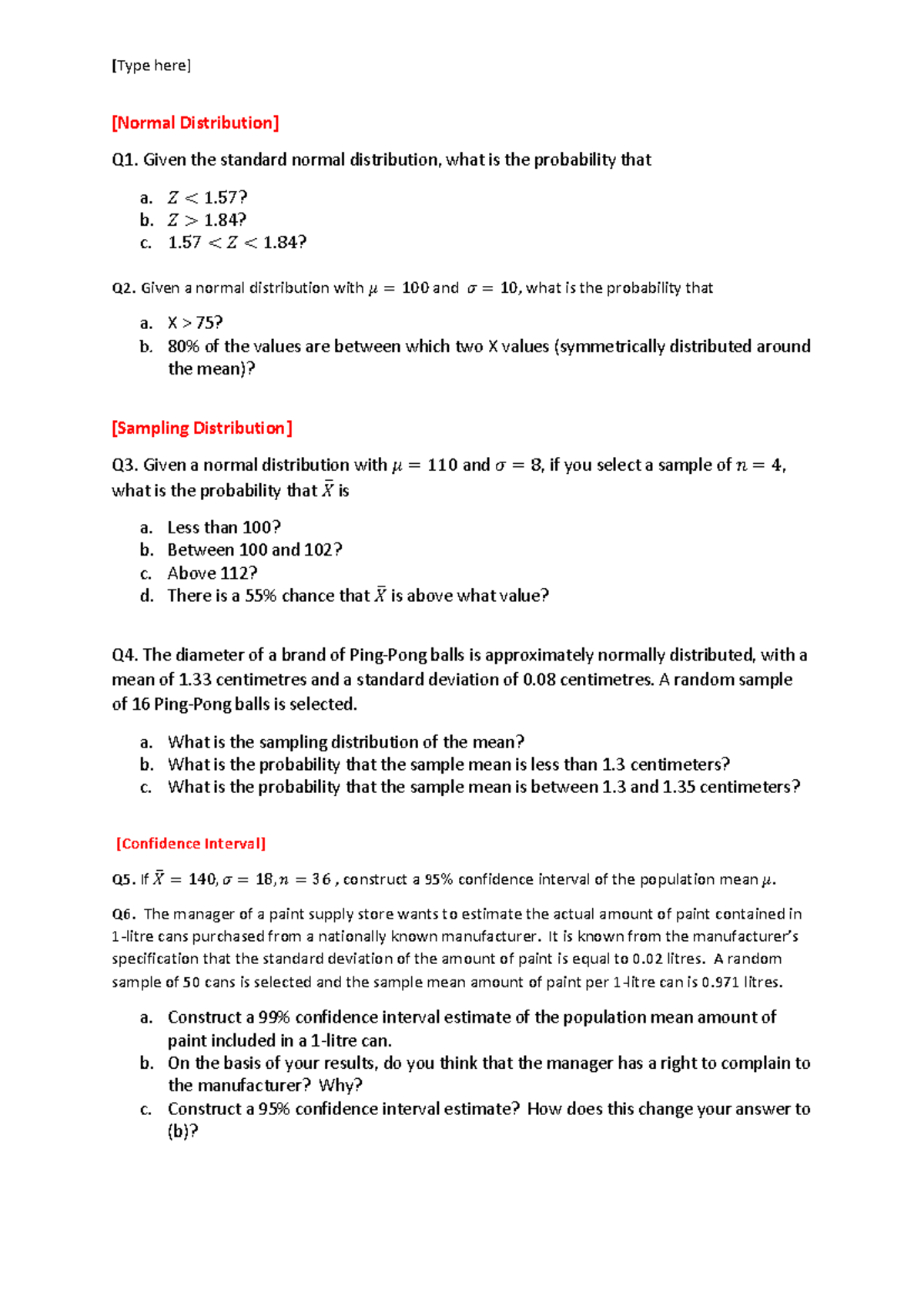 Exam, questions - Q1. Given the standard normal distribution, what is ...