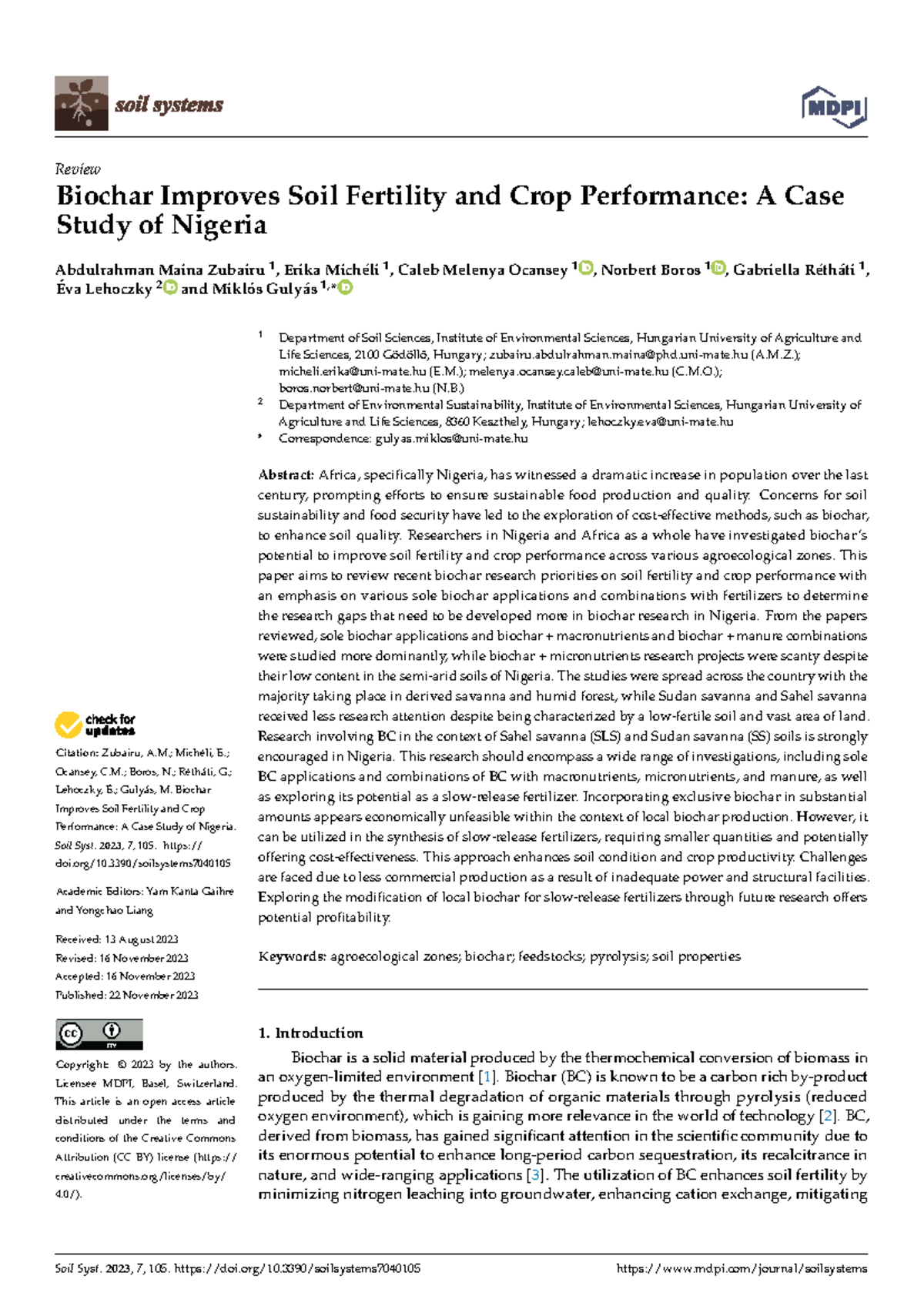 Biochar's Role in Enhancing Soil Fertility and Crop Yields in Nigeria ...