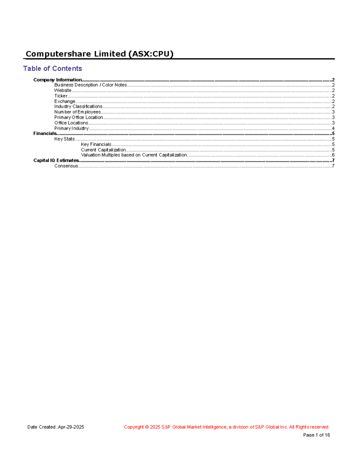 Computershare Limited Asxcpu Company Report - Computershare Limited ...