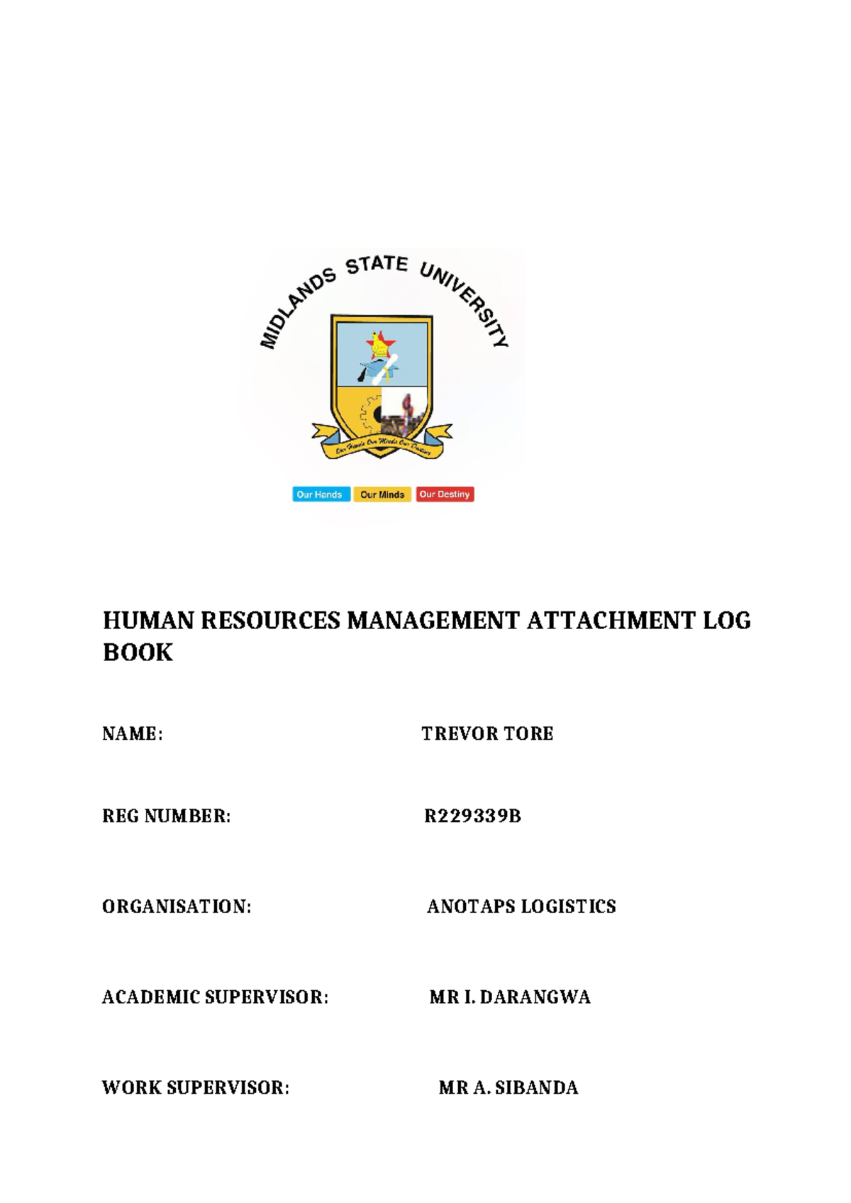 HRM Internship Logbook: Trevor Tore - Anotaps Logistics - Studocu