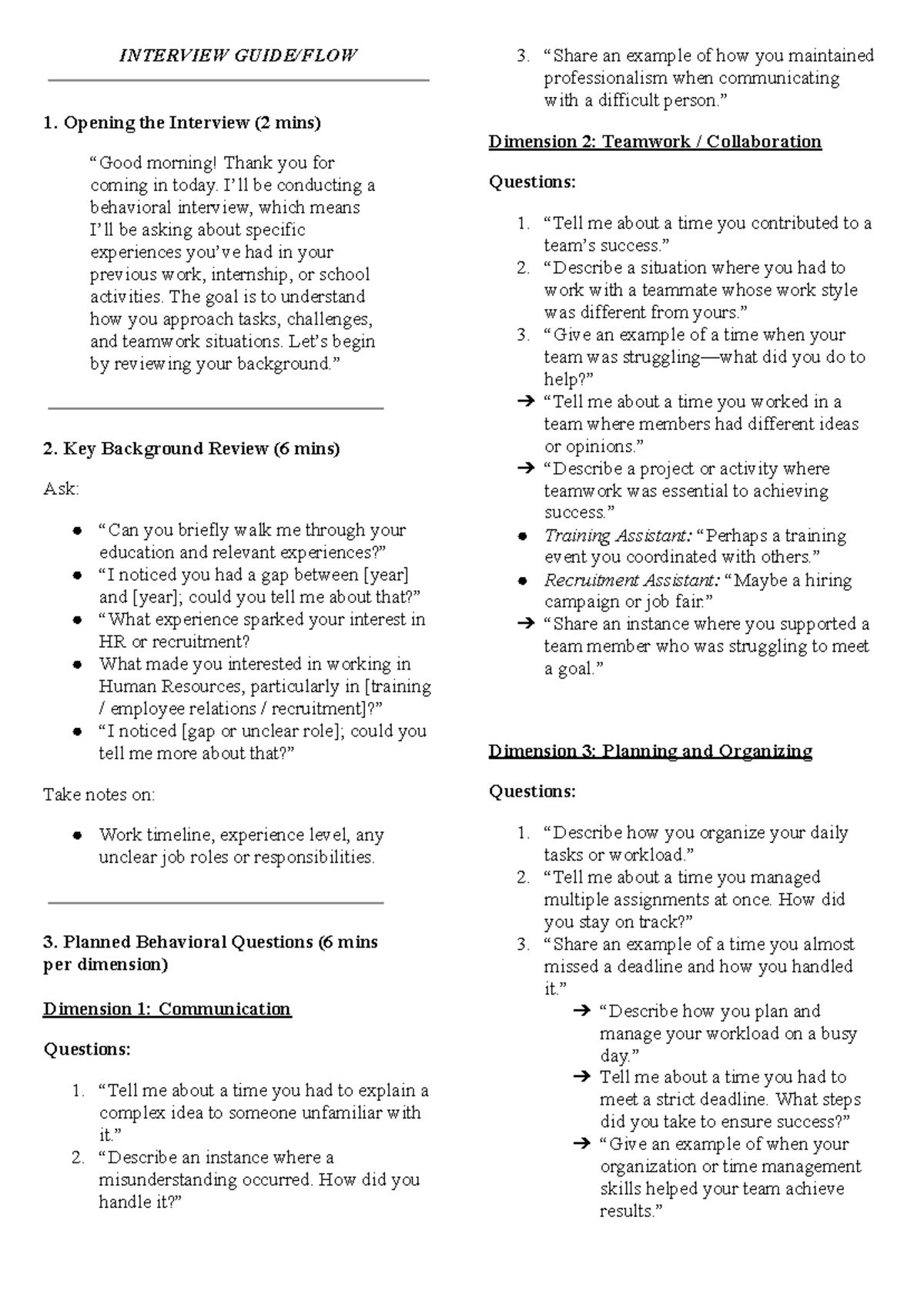 HR 101: Behavioral Interview Guide & Key Questions - Studocu