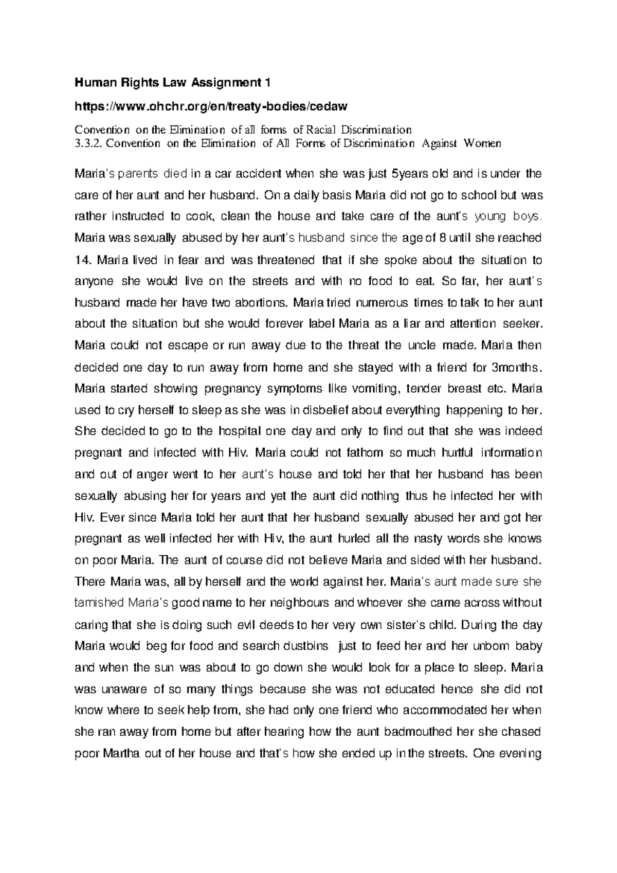 Human Rights Law Assignment 1: Case Study of Maria's Abuses - Studocu