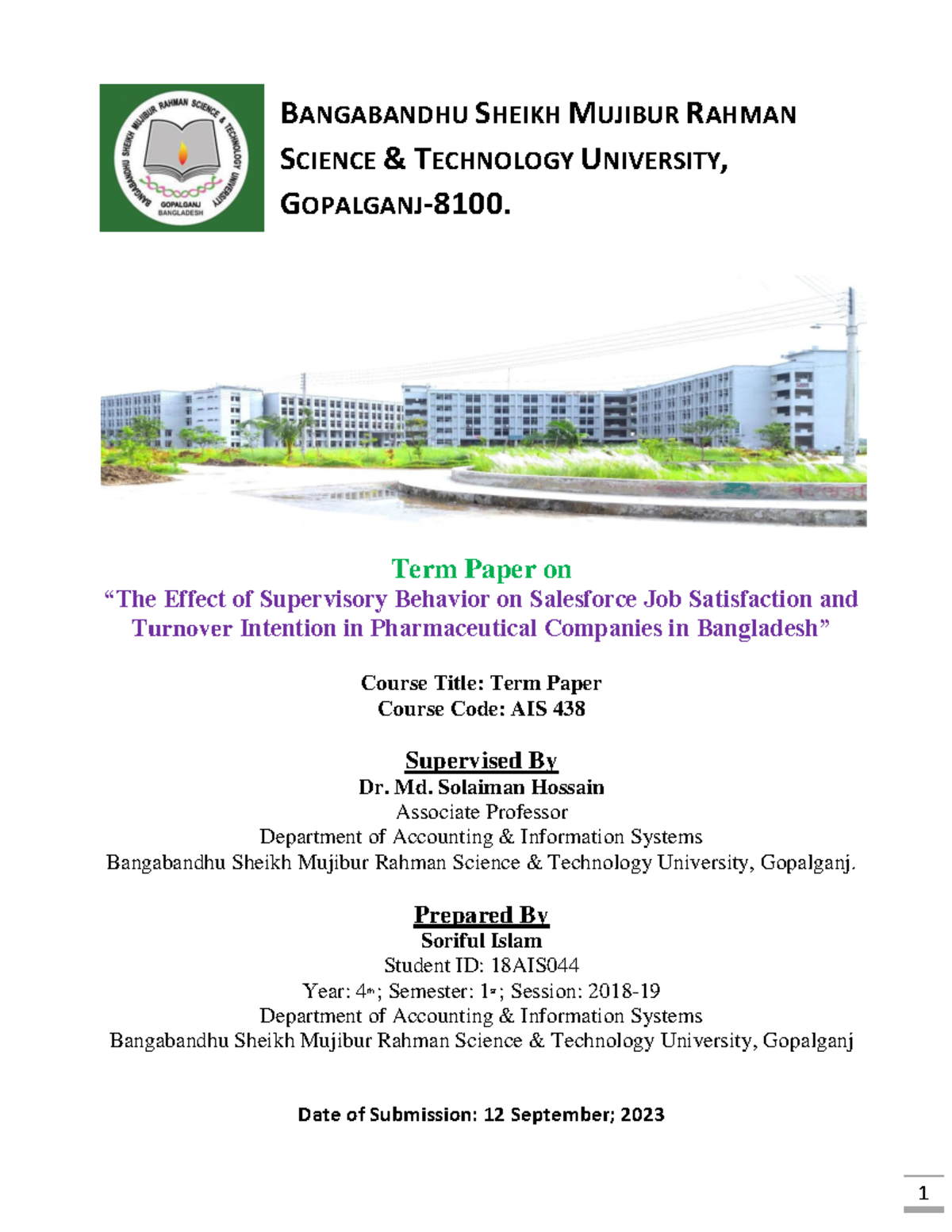 Term Paper - BANGABANDHU SHEIKH MUJIBUR RAHMAN SCIENCE & TECHNOLOGY ...