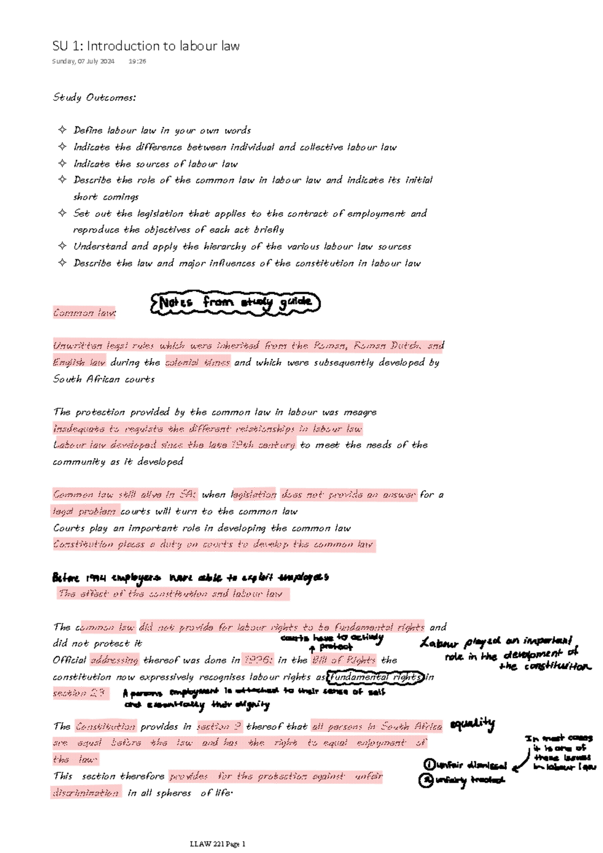 LLAW 221: Intro to Labour Law - Key Concepts and Sources - Studocu